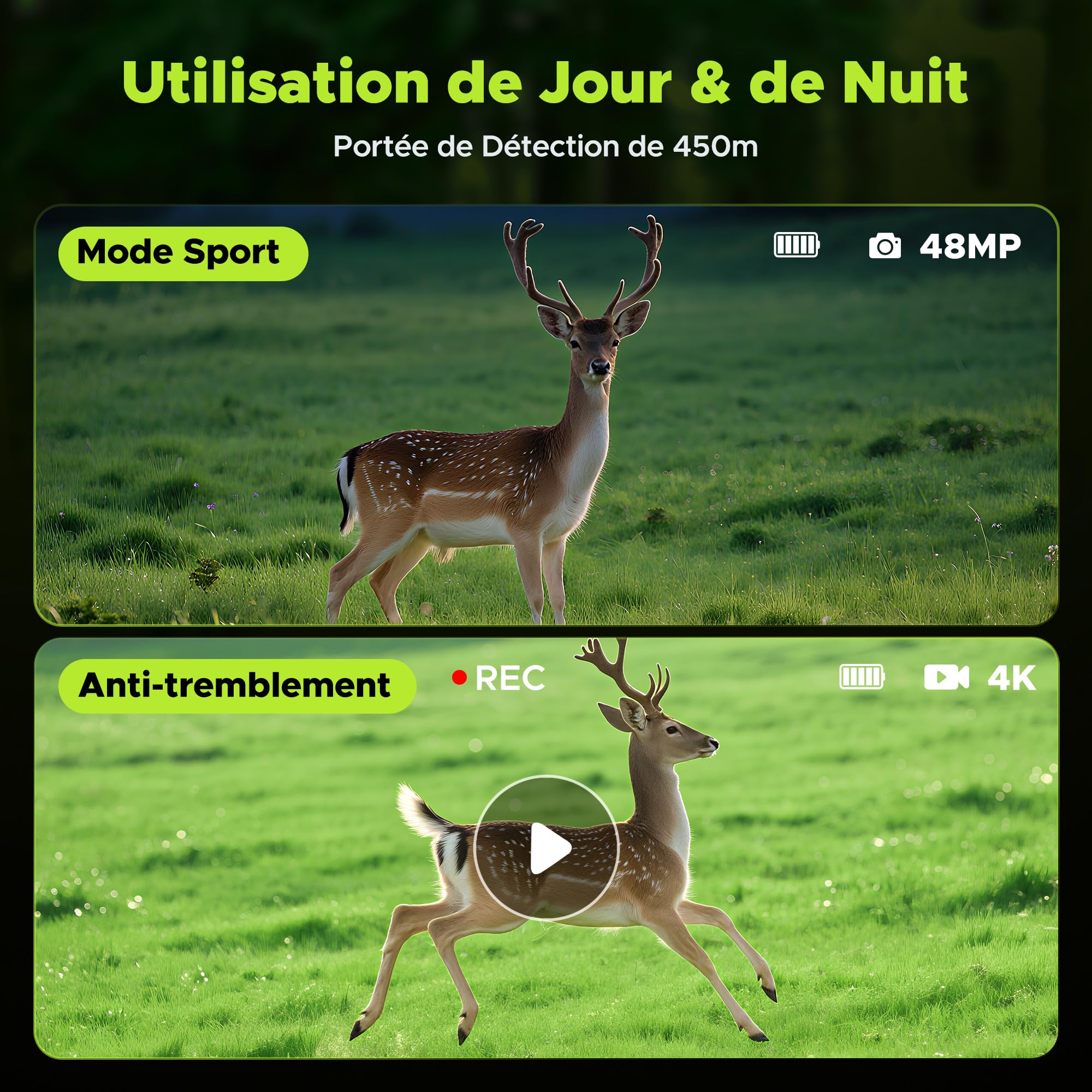 Jumelle Vision Nocturne 4K 48MP Infrarouge Zoom Numérique 10X Portée 400m avec Carte 32Go & Batterie 5000mAh Rechargeable pour Chasse Camping