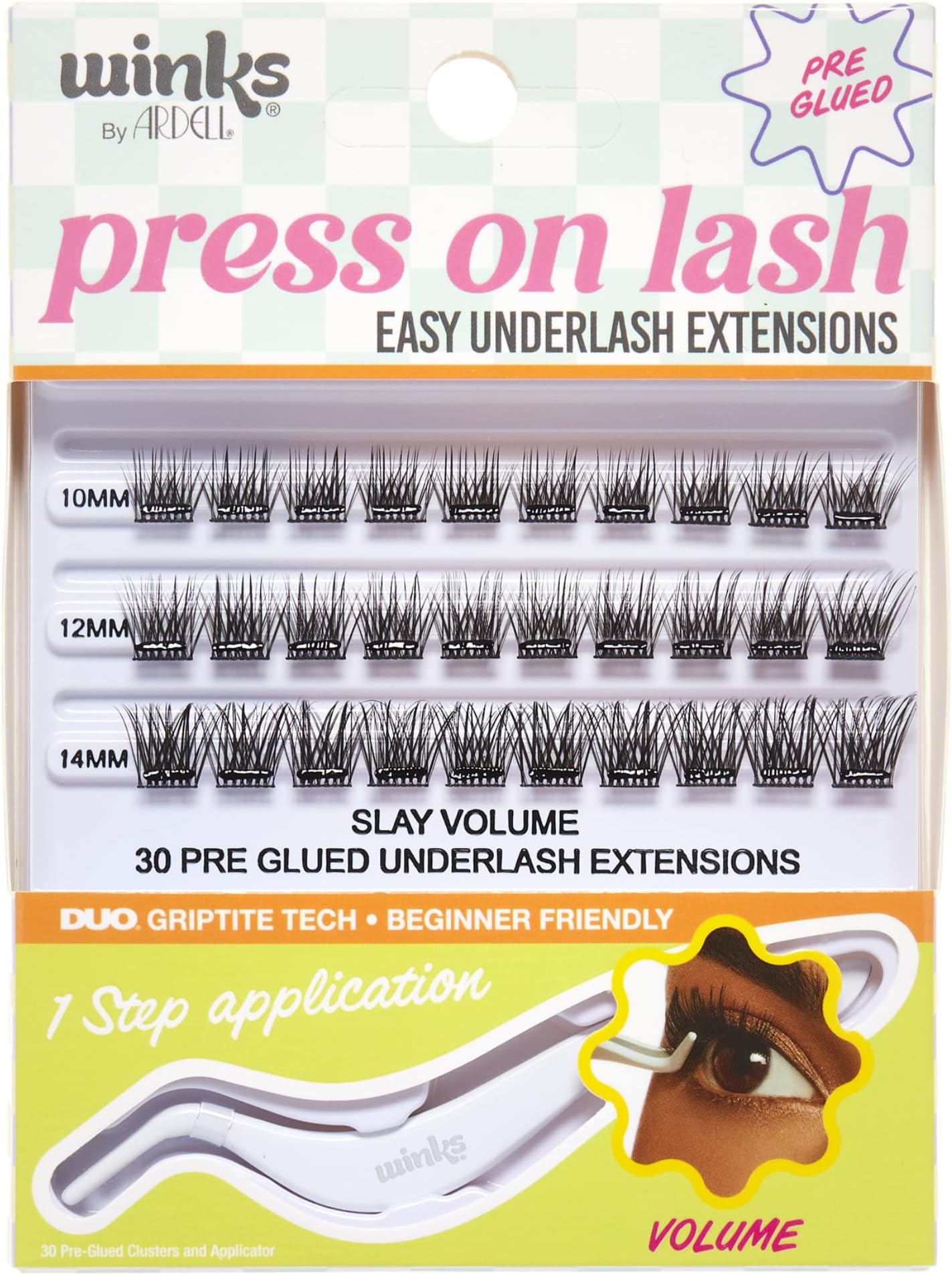 Ardell Winks Press-On Underlash Extensions - Pre-Glued, 30 DIY Lash Clusters, Easy Application, Individual Lashes with Applicator, 1-Pack