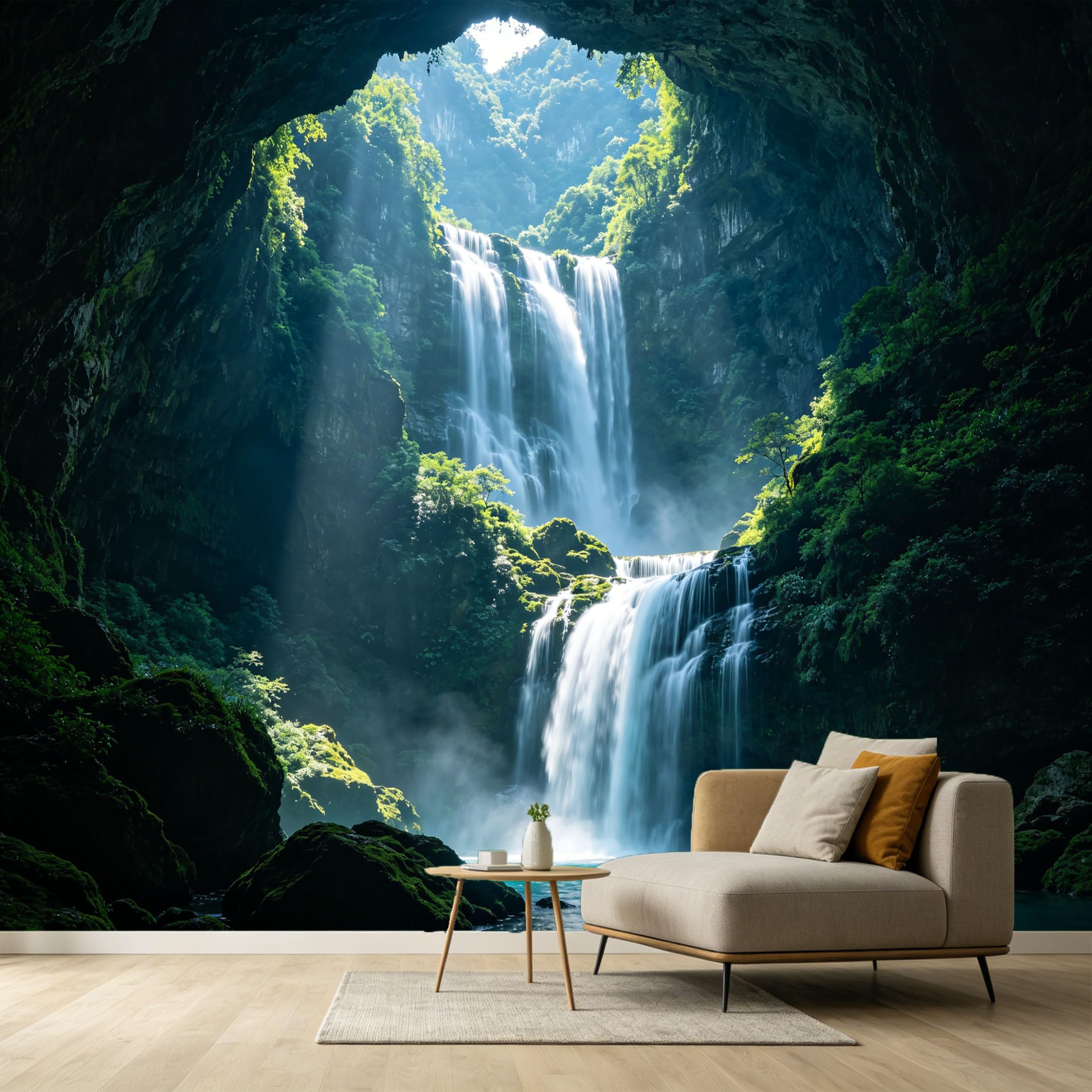Custom Size Wall Murals Waterfall Landscape Forest Sunbeam 3D Effect SelfAdhesive Wall Fabric Removable Large Wallpaper for Photo Living Room Interior Decor