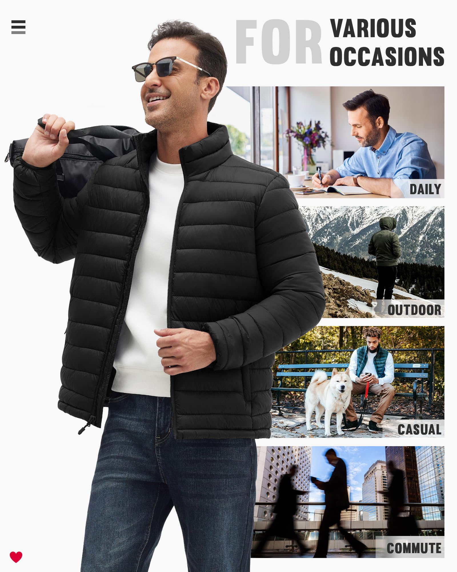 Piumino da uomo, leggero, caldo, invernale, antivento, isolato, con 3 tasche