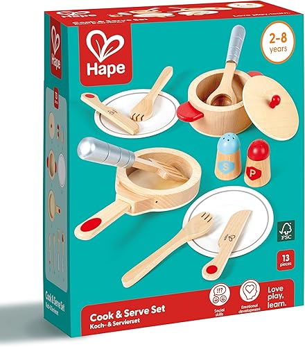 Miniatura 6 de Hape Cook & Serve Set | Juego de cocina de madera de 13 piezas con accesorios