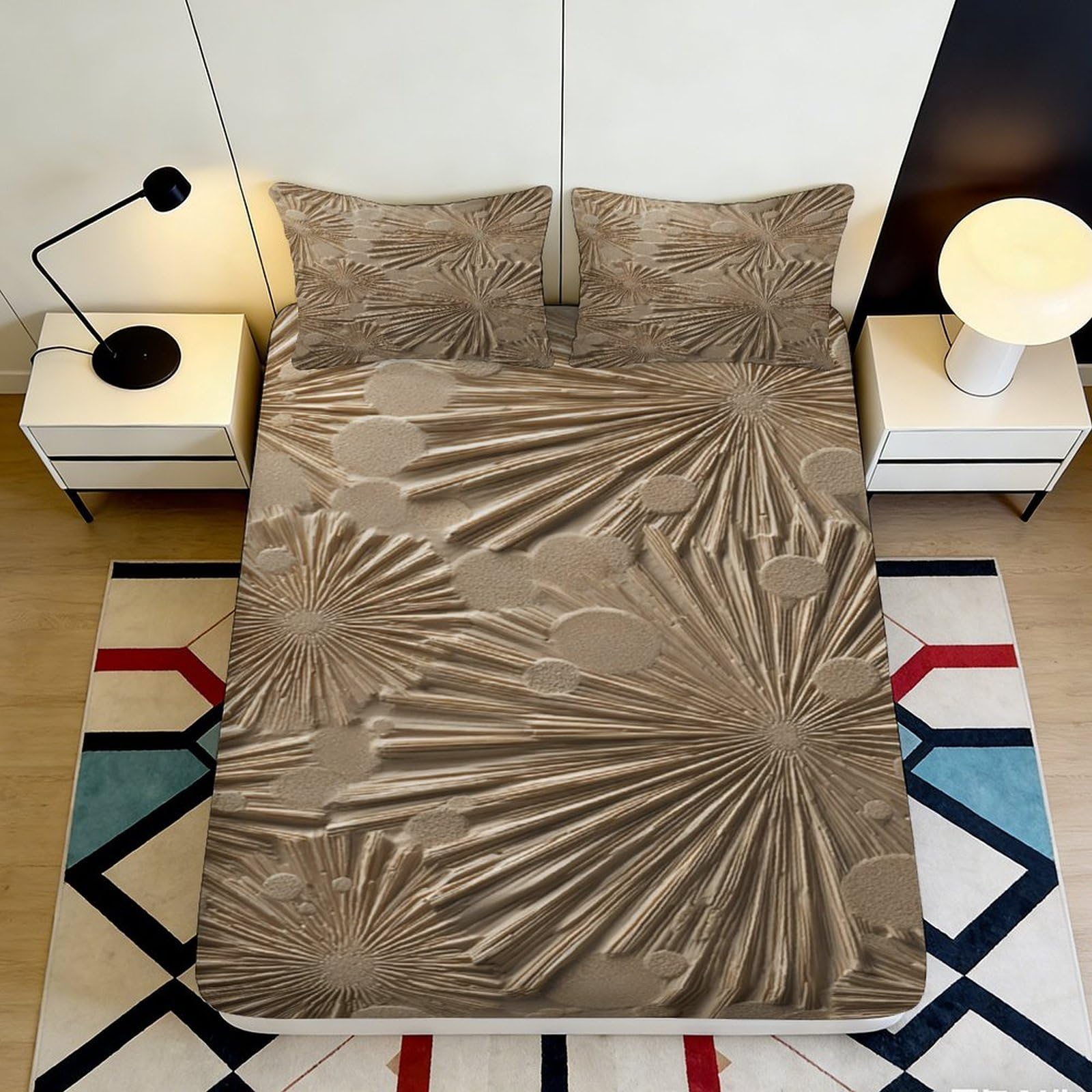 Pnayamiorkfel Style-6 3D Printed Geometric Sunburst Fitted Sheet Microfiber Soft Brown Abstract Mattress Cover For Bedroom Guest Room Decor 90X200x25cm