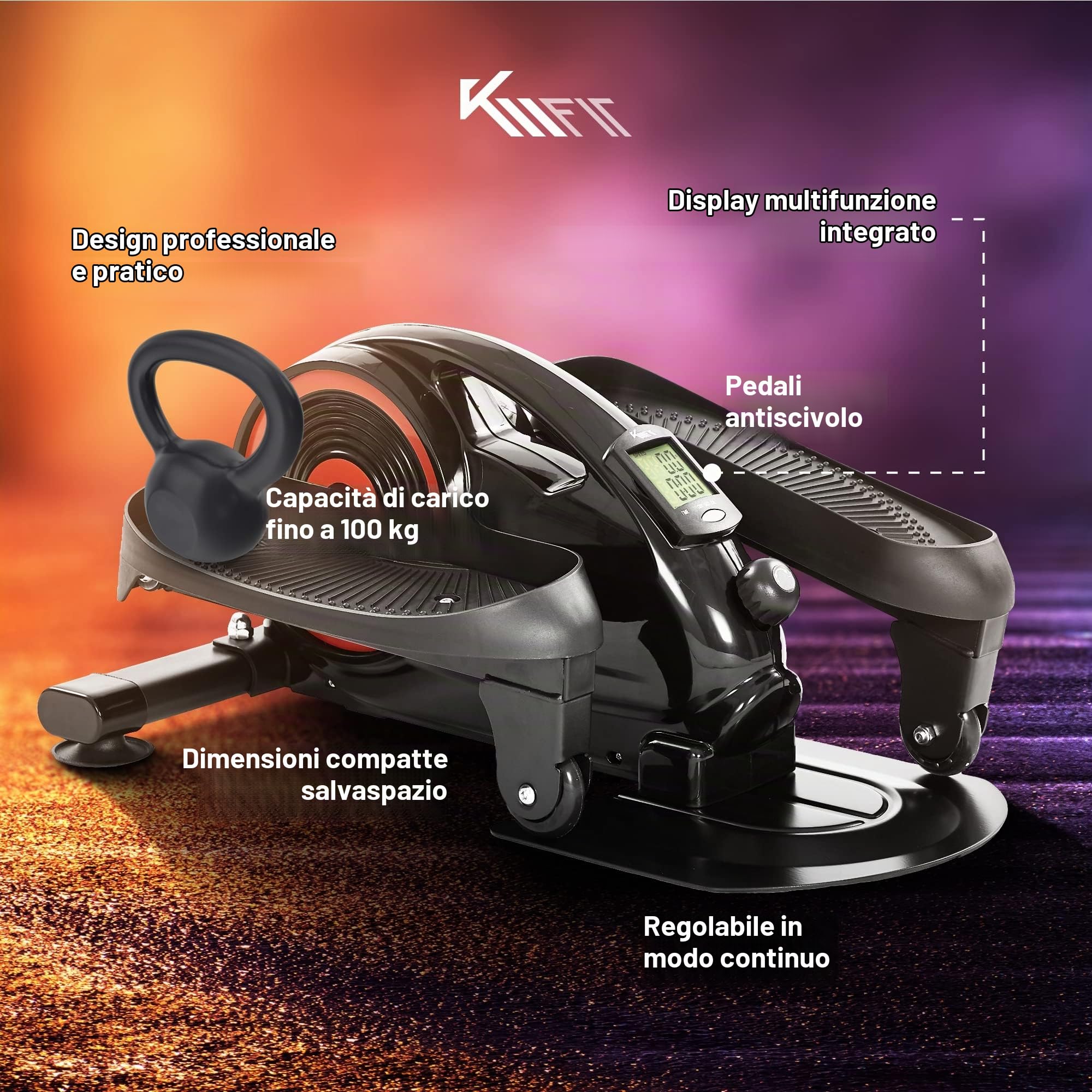 KM Fit Leg Trainer con display LCD e APP | Cyclette | Mini Elliptical Trainer | Crosstrainer per casa e ufficio | Resistenza magnetica regolabile in continuo | Fino a 100 kg | Sistema SilentBelt