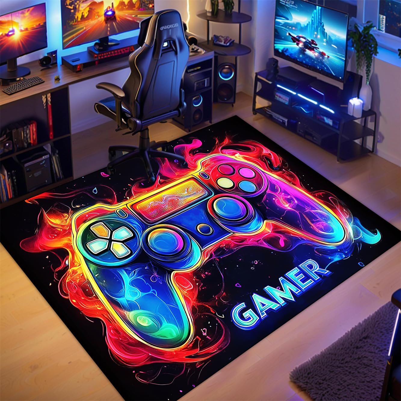 Gaming Rug for Boys Room - Purple Gamer Area Rug for Boys Bedroom Games Themed Kids Room Decor Gaming Carpet Rugs, 59 x 39 Inches