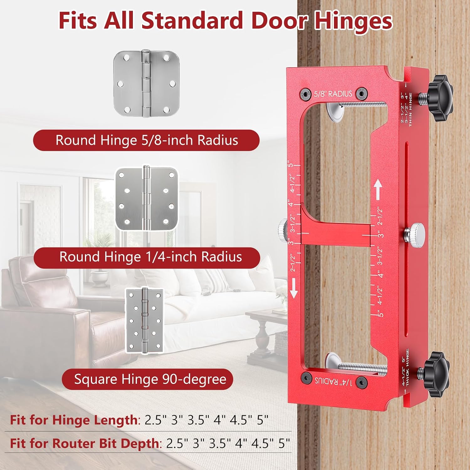 Yosoo Health Gear Door Hinge Jig Aluminum Alloy Door Hinge Router Template Kit 2.5" to 5" Hinges with 1/4", 5/8" & Square Corners Types of Door Hinges