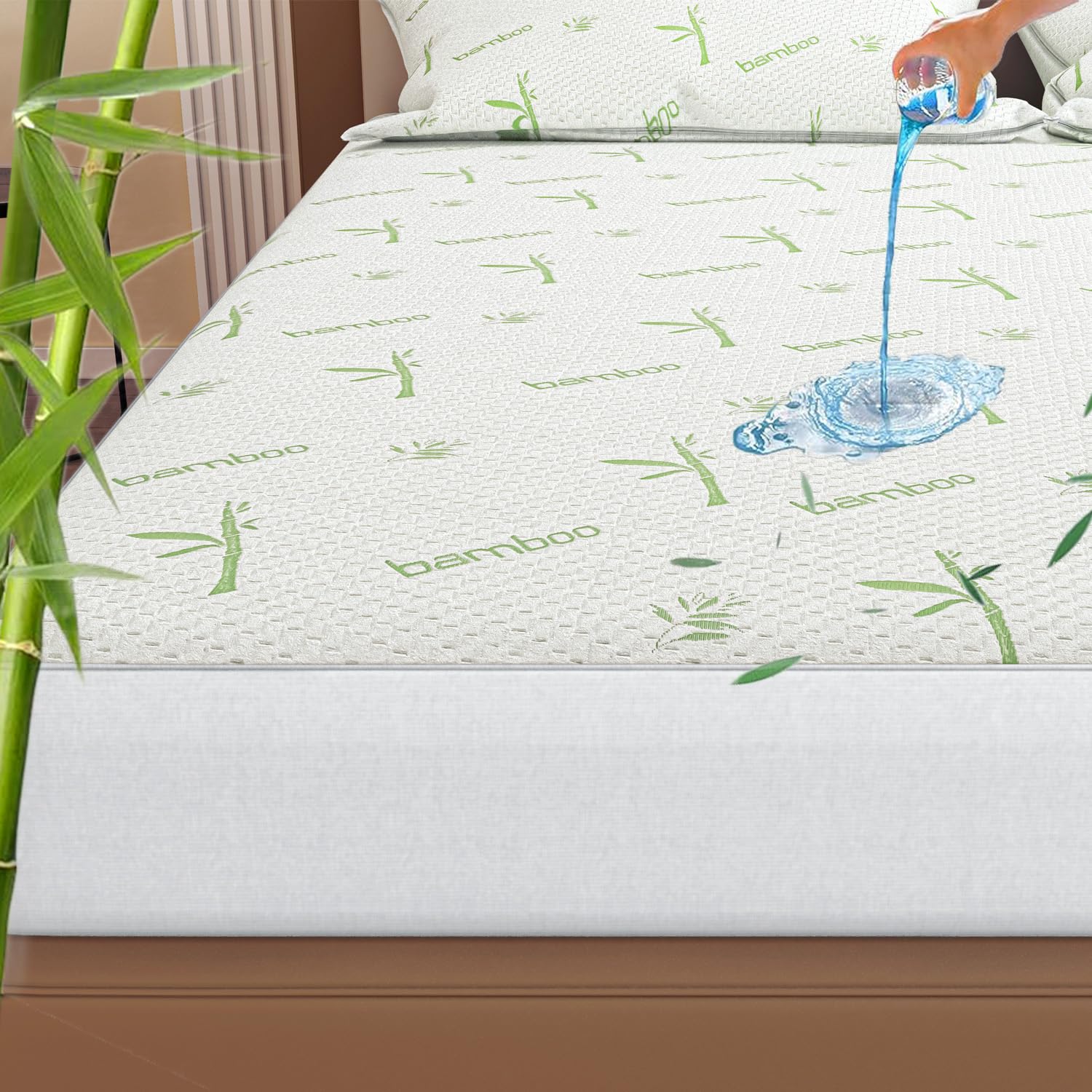 Ayka 100% Waterproof Natural Bamboo Mattress Protector Queen Size Breathable Hypoallergenic Noiseless Ultra Soft Fitted Bed Protector 60x75 inch Mattress/Bed Cover (Queen (60 * 75")) discount deal