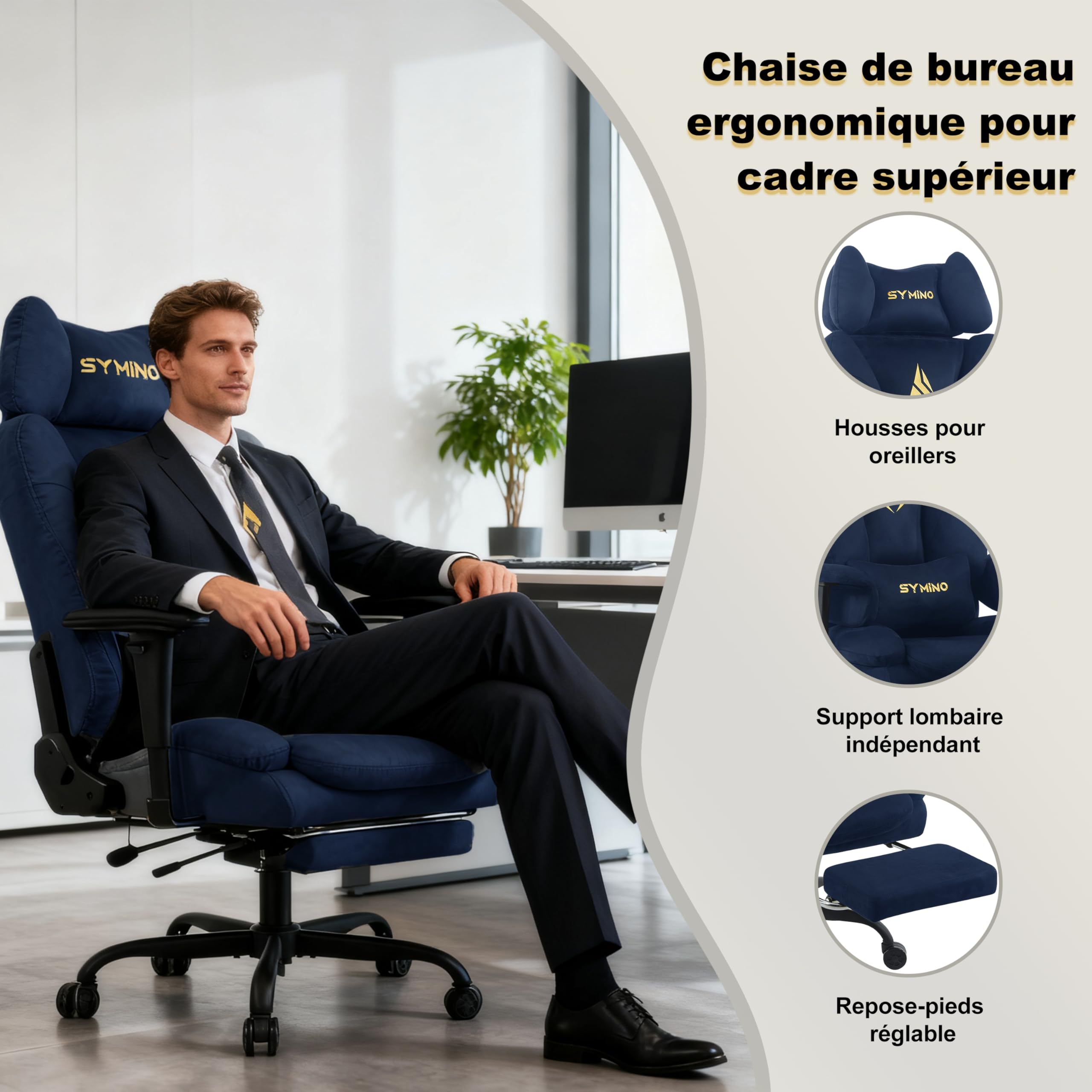 Symino Sedia Gaming in Tessuto Scamosciato Traspirante, con Poggiapiedi e Braccioli Regolabili in Altezza, Reclinabile 150°, Schienale Alto Ergonomico con Cuscino Lombare, Portata 150kg