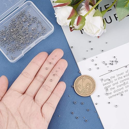 Miniatura 2 de UNICRAFTALE 4 tamaños de aproximadamente 400 cuentas redondas lisas espaciadoras sueltas de bolas de bolas de metal para hacer collares, pulseras y