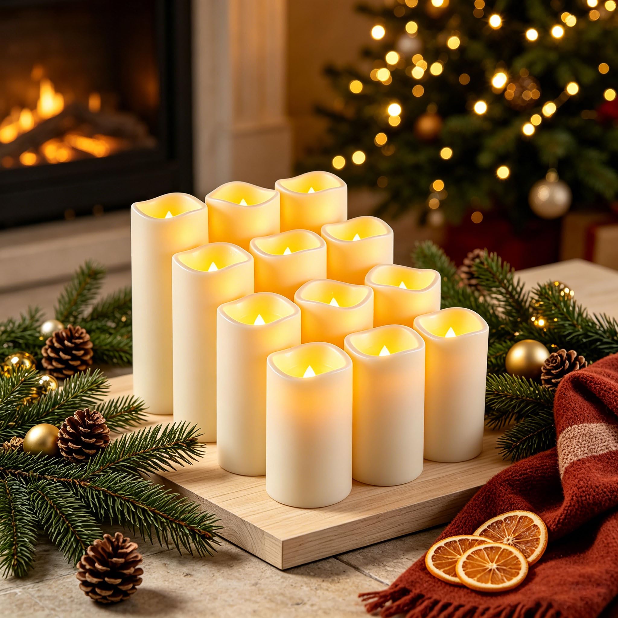 Velas LED Impermeables Marfil con Mando 12 Piezas 5.5cm 4 Tamaños Plástico Resistente Calor Lluvia