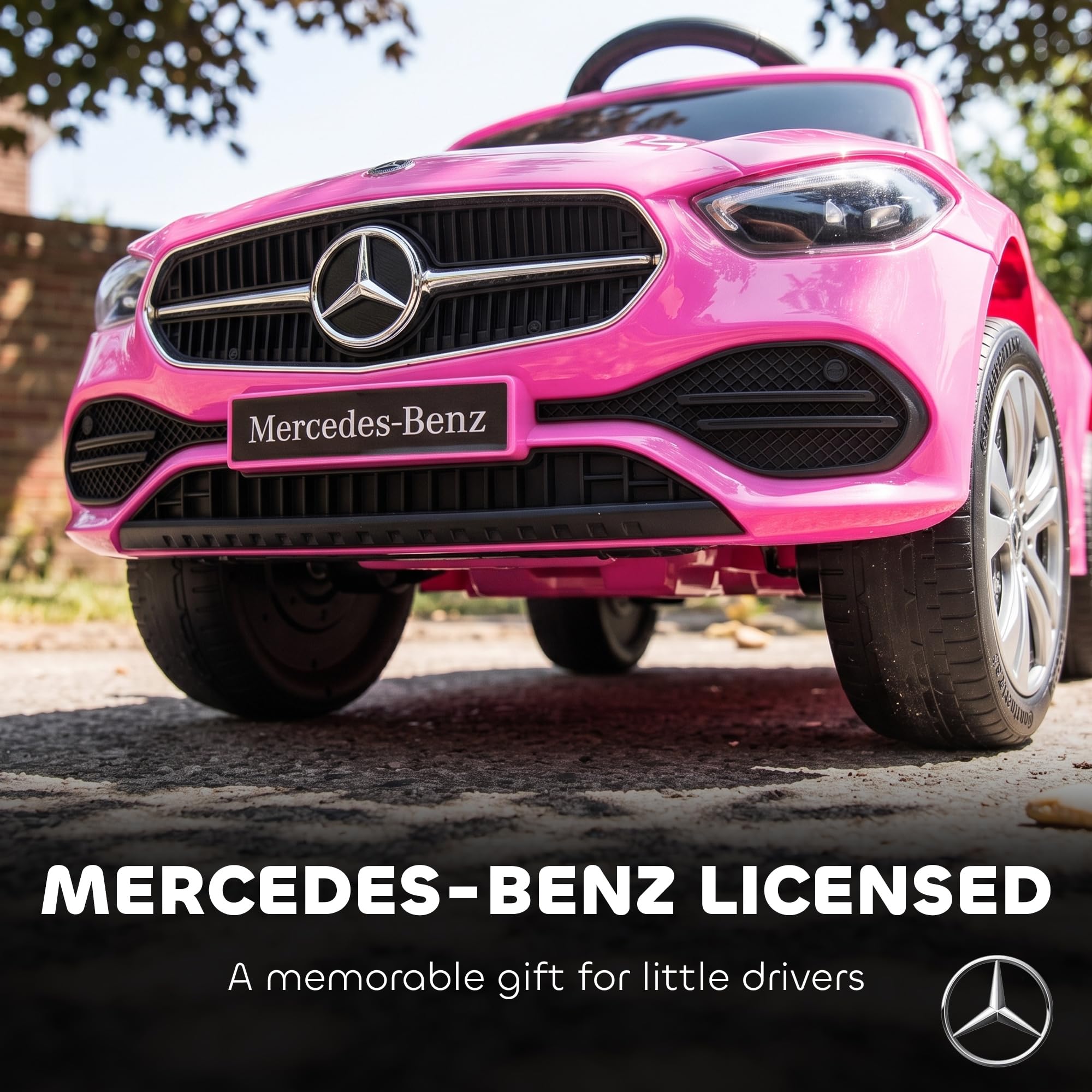 AIYAPLAY Pchacz-jeździk 3 w 1 Mercedes-Benz, z rączką do prowadzenia, daszkiem, barierkami, klaksonem i muzyką, schowek, 12-36 miesięcy, różowy