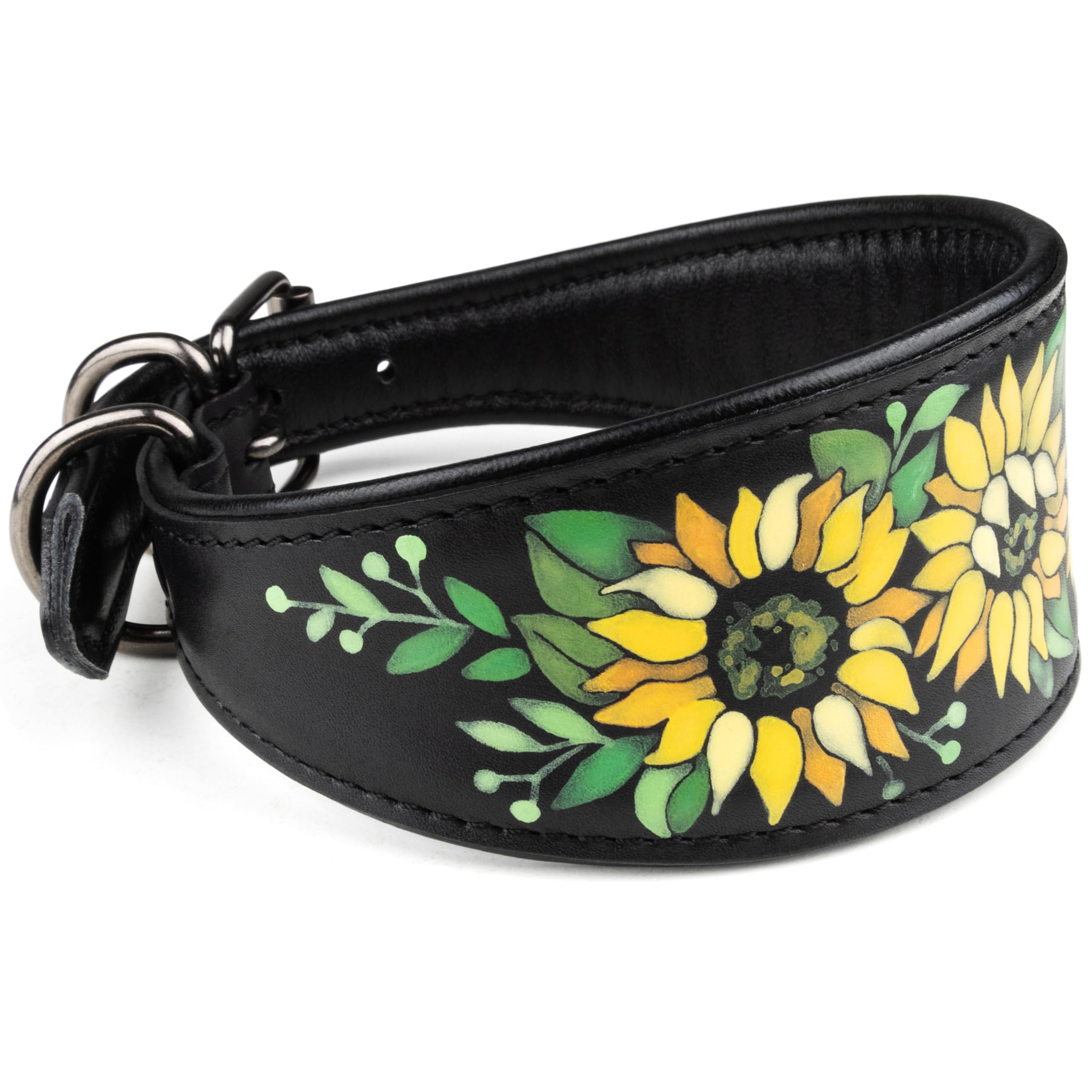 FAVPET Hand Painted Sighthound Leather Collar with ID Tag QR for Whippet Italian Greyhound Saluki Borzoi Lurcher Spanish Galgo Azawak Afghan Hound