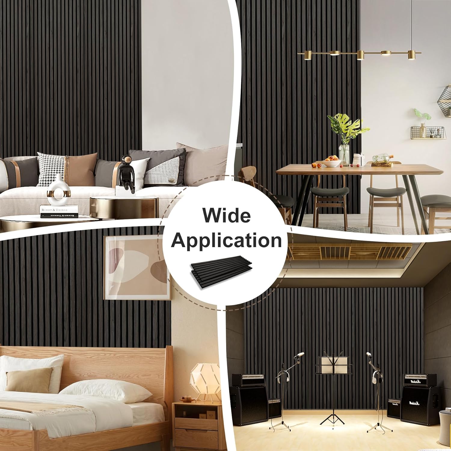 2 Pieces Wood Panels for Wall, 47.2"×23.6" Sound Absorbing Panel, Wood Slat Acoustic Panels for Wall and Ceiling, Black Oak