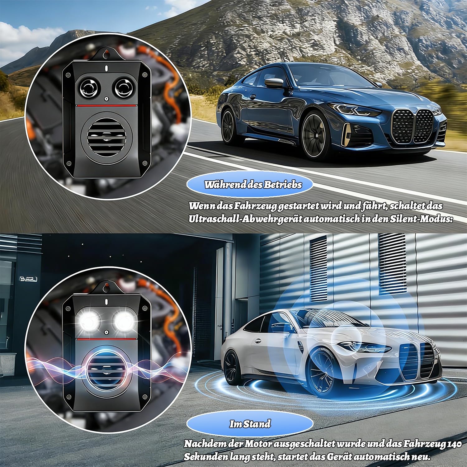 MEKEET Marderschreck Auto, Marderabwehr, Ultraschall Marderschreck mit Variabler Frequenz, mit Bewegungssensor & Blitzlicht für Haus, Scheune, Dachboden & Garage