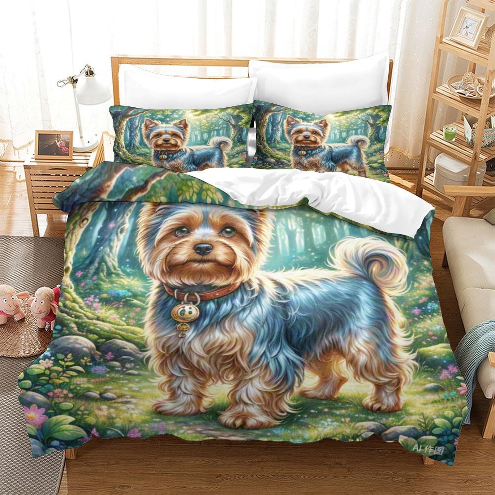 Housse de couette Yorkshire 3D 260x220cm en microfibre douce avec sa taie d'oreiller