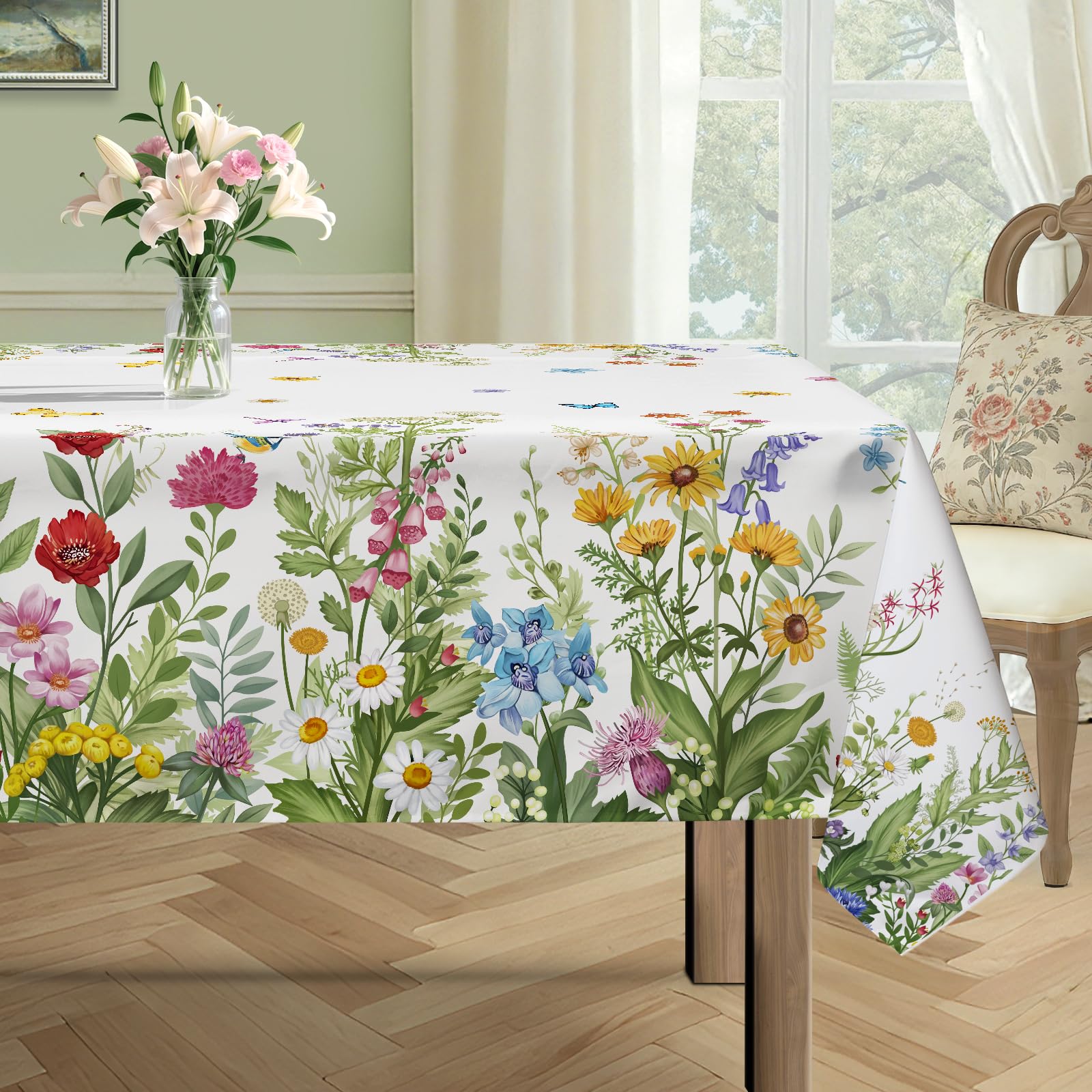 hometerixx Wildflower Leaves Washable Rectangle Table Cloth Cover 55x70inch — image 1