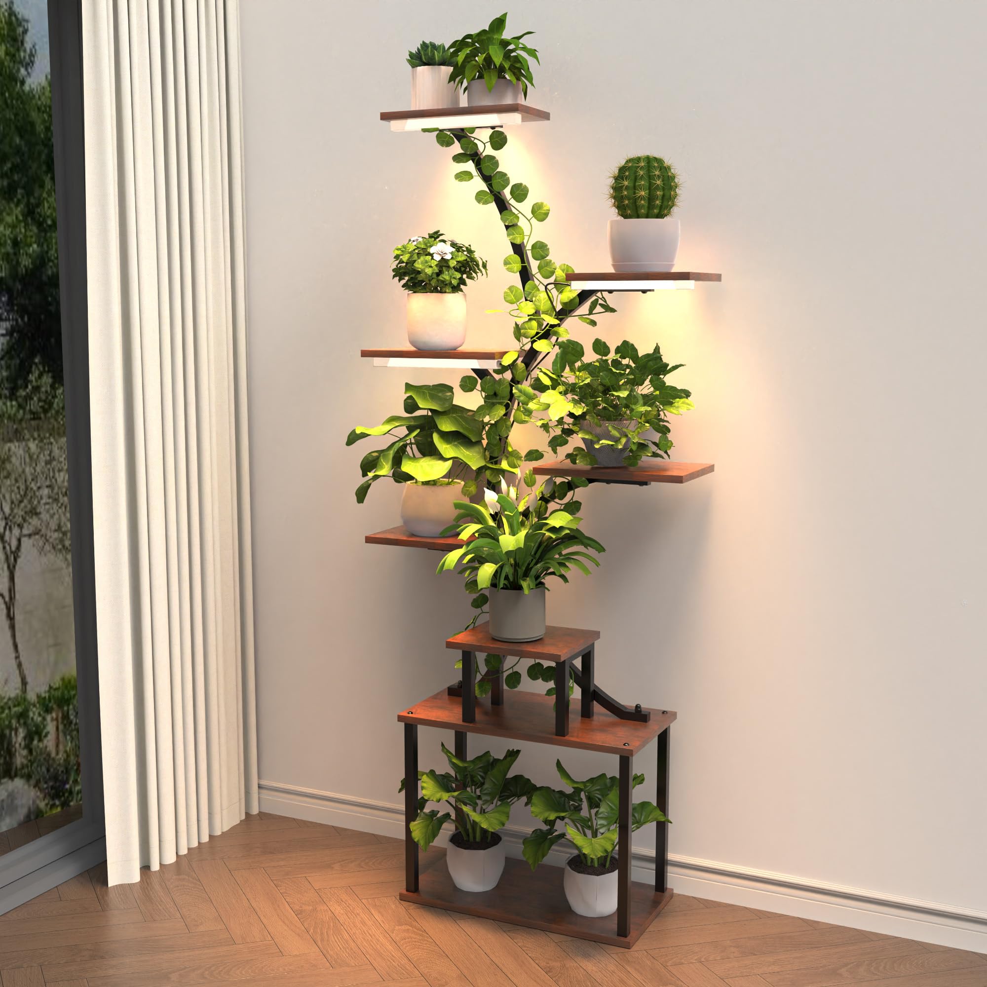Plant Stand with Grow Lights, 8 Tiered Plant Stand Indoor, 62" Tall Metal Plant Flower Holder for Plants Multiple, Plant Display Rack Holder, Indoor Plant Shelf for Living Room, Garden, Patio