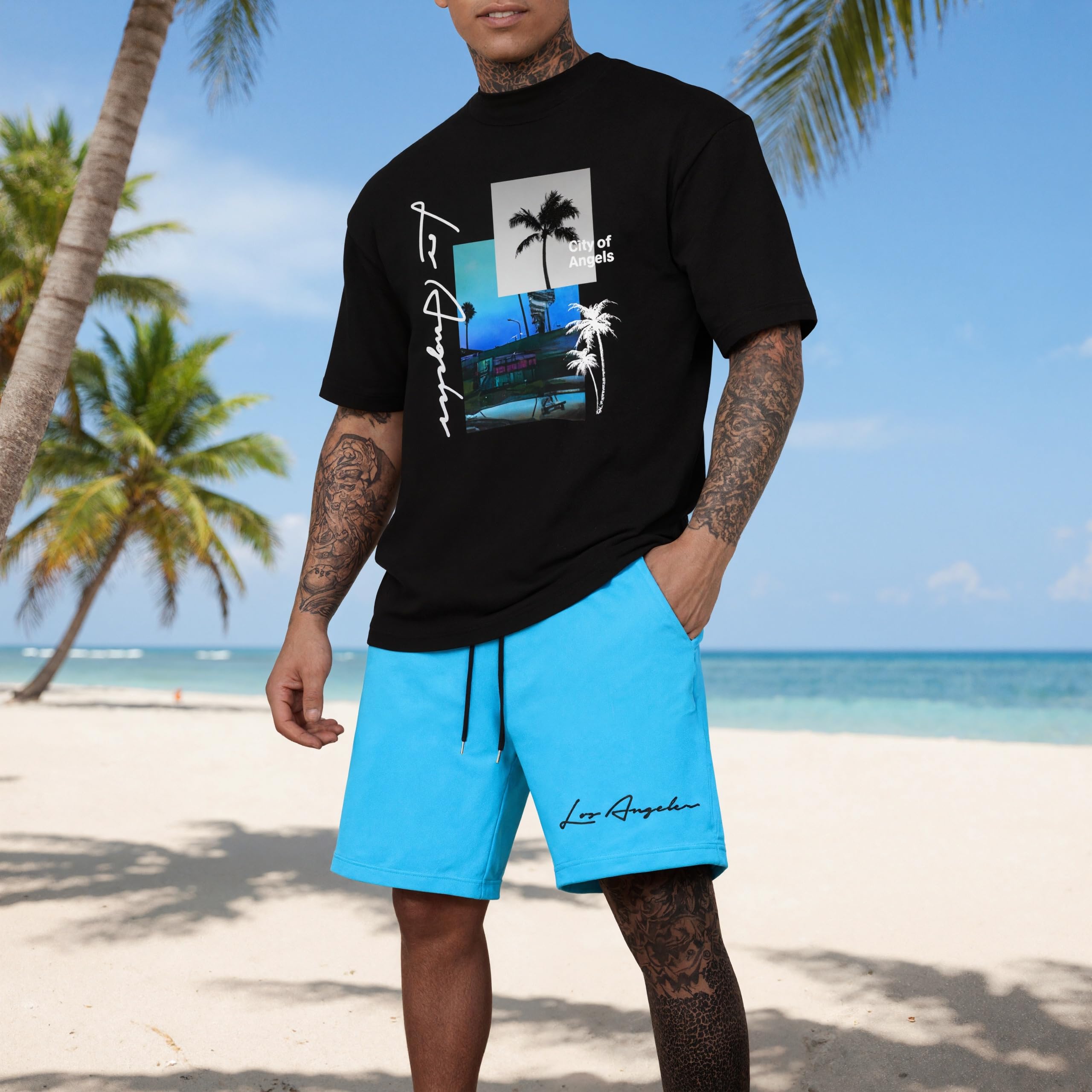 Conjunto de 2 piezas de camisa de manga corta y pantalones cortos para hombre — view 3
