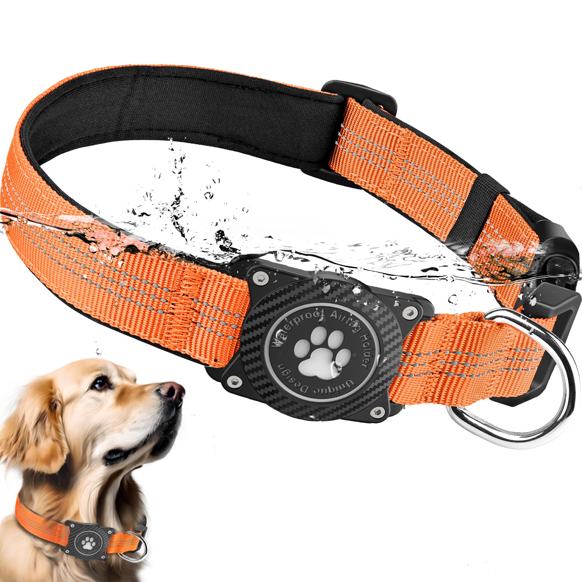Ytanest AirTag Collar Perro Impermeable Integrado Luminoso Soporte de Apple Air Tag Reflectante Anti-Pérdida Protección, Rosa 02, M — view 7