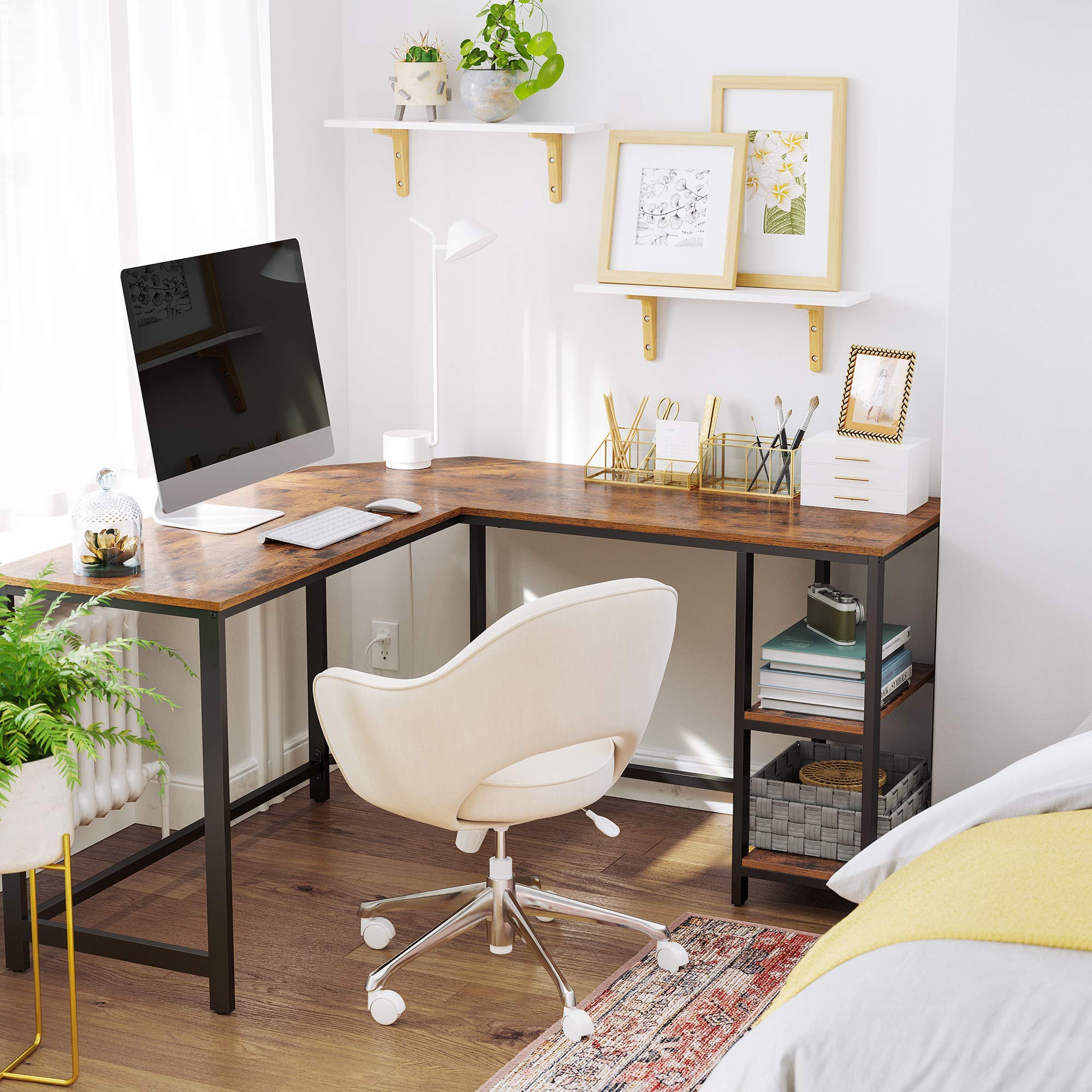 VASAGLE Computer Desk, LShaped Corner Desk, Workstation with Shelves