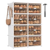 SONGMICS Scarpiera 8 Scomparti, Scarpiera Componibile Ingresso, 30 x 45 x 30 cm per Scomparto, Ante Trasparenti, Metallo, 32 Paia, Camera da letto, Bianco Nuvola e Marrone Trasparente LPC054WH01