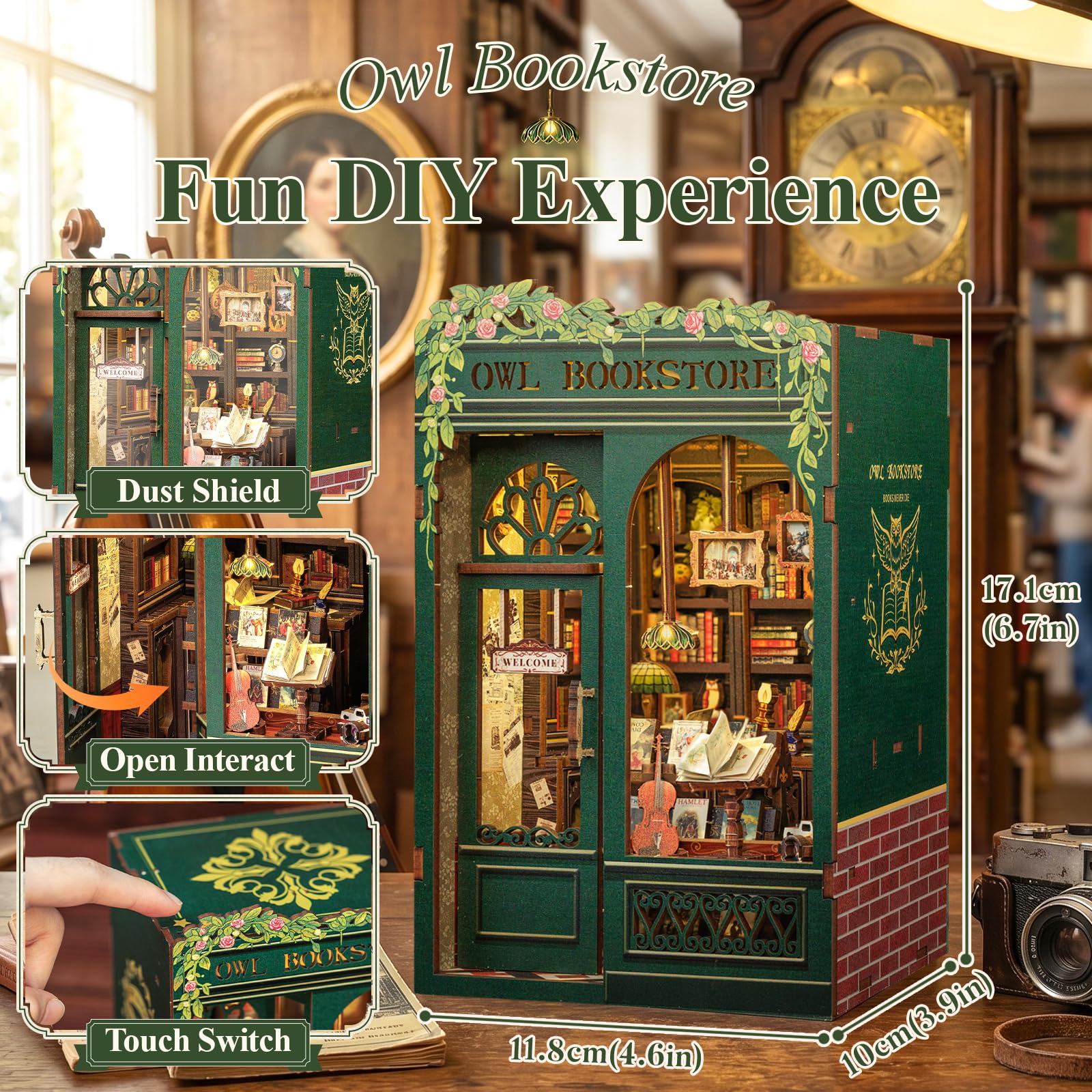 Cutefun Book Nook – 3D-Holzpuzzle für Erwachsene, 139-teiliges Miniatur-Haus Bausatz, DIY Bücherregal-Deko, 3D Puzzle, Geschenk für Frauen, Teenager & Buchliebhaber – OWL Bookstore