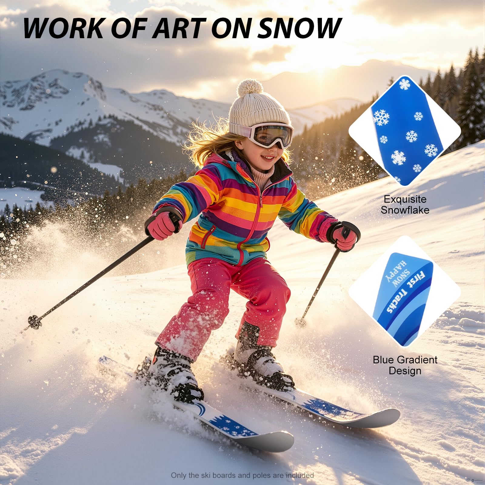 Skis - Snowblades avec bâtons de ski - 68 x 6 cm - Mini skis pour 2 à 8 ans - Bleu
