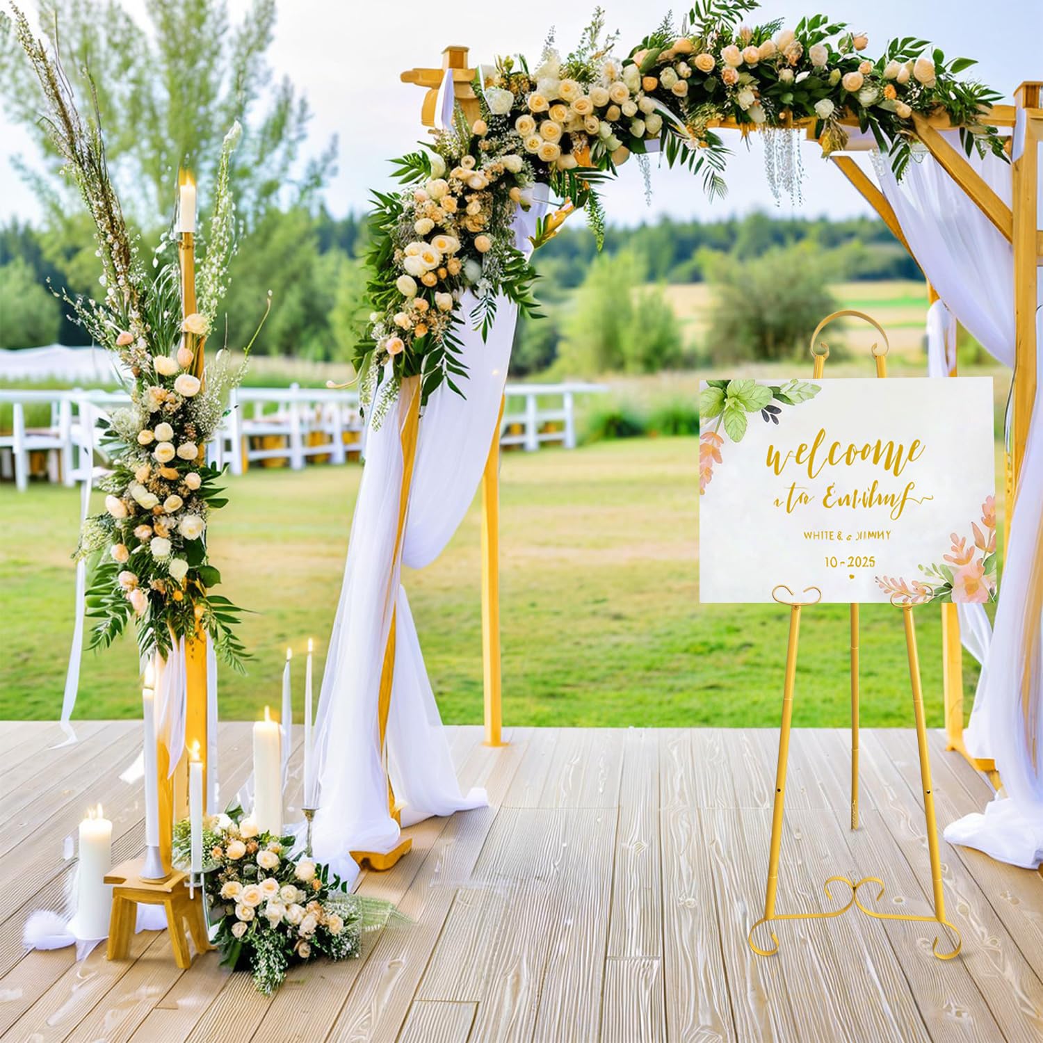 Chevalet d'artiste - 135 cm - Réglable - Trépied de table - Écran de peinture sur toile - Facile à plier - Pour studio de mariage - Pour poster intérieur et extérieur - Doré