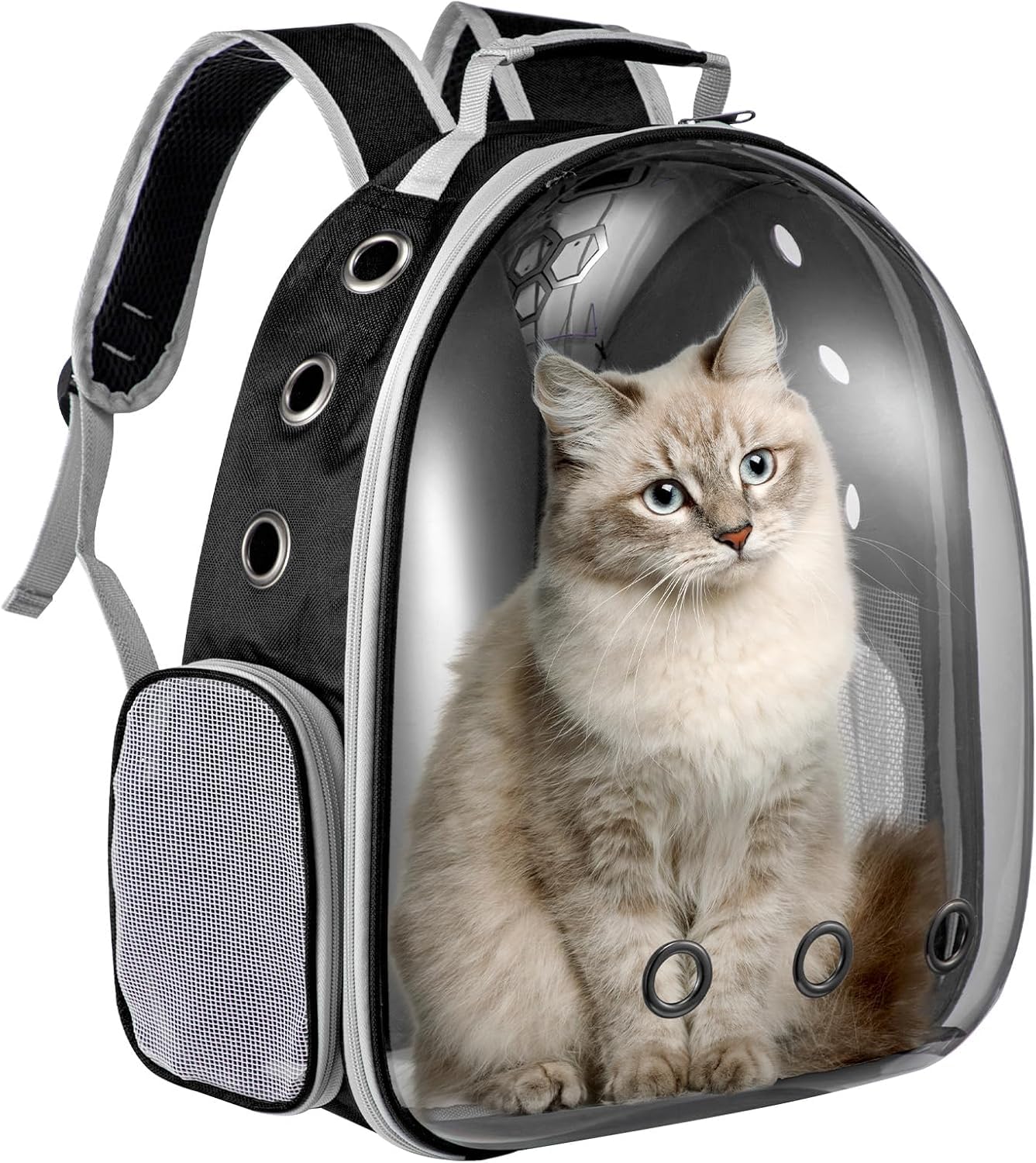 LN COZY CORNER Transparent Bubble Cat Backpack –Space Capsule Pet Carrier Backpack with Hard‑Shell Dome, Breathable Mesh & Padded Straps – Hands‑Free Travel Cat Bag Carrier (Black)
