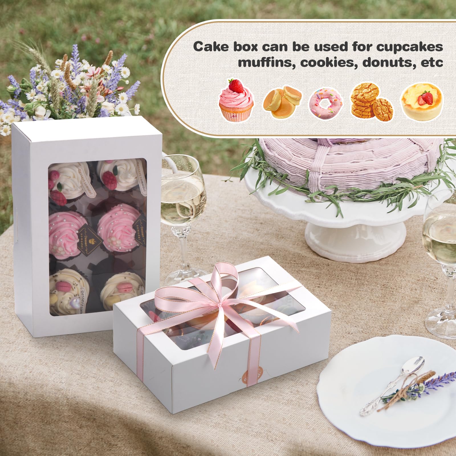 Coolty 15 Scatole Porta Cupcake Con Finestra, 6 Fori, Pieghevoli Con Inserti E Corda, Robuste In Cartone Marrone, Per Dolci E Regali