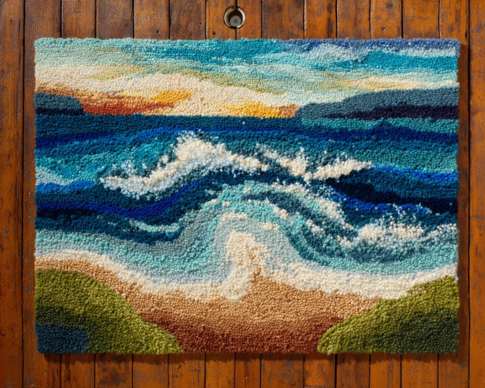 Wallphantom DIY Latch Hook Rug Making Kit for Adults Kids,Wave Landscape,DIY Latch Hook Rug Kit,Cross Stitch Rug Making Kit,Ideal for Home Decor and Fun Crafting,90x120cm