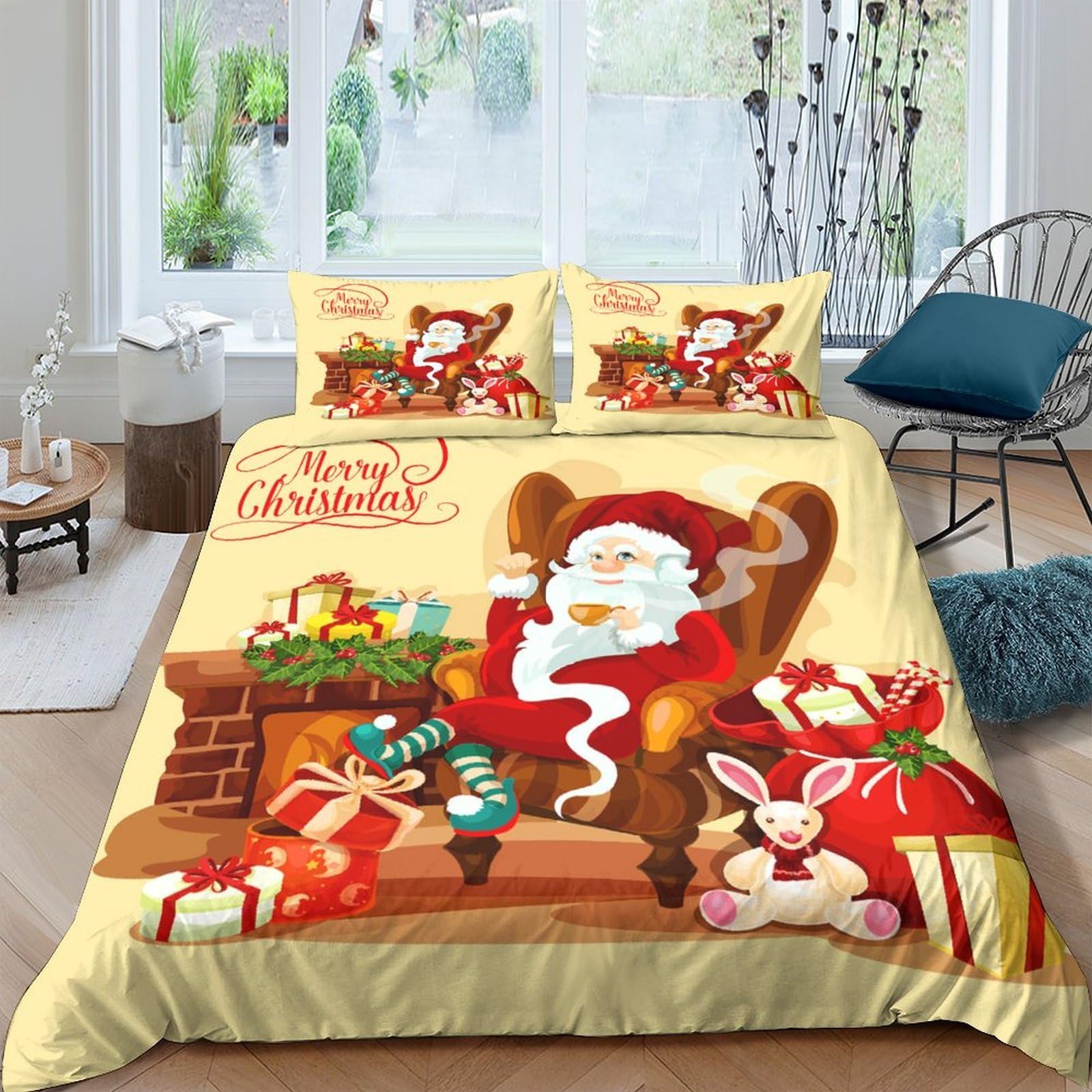 Ctjqhvkz Style-1 3D Printed Christmas Santa Fitted Sheet Microfiber Soft Cartoon Reindeer Bed Cover For Bedroom Dorm Easy Care Single（135X200cm）