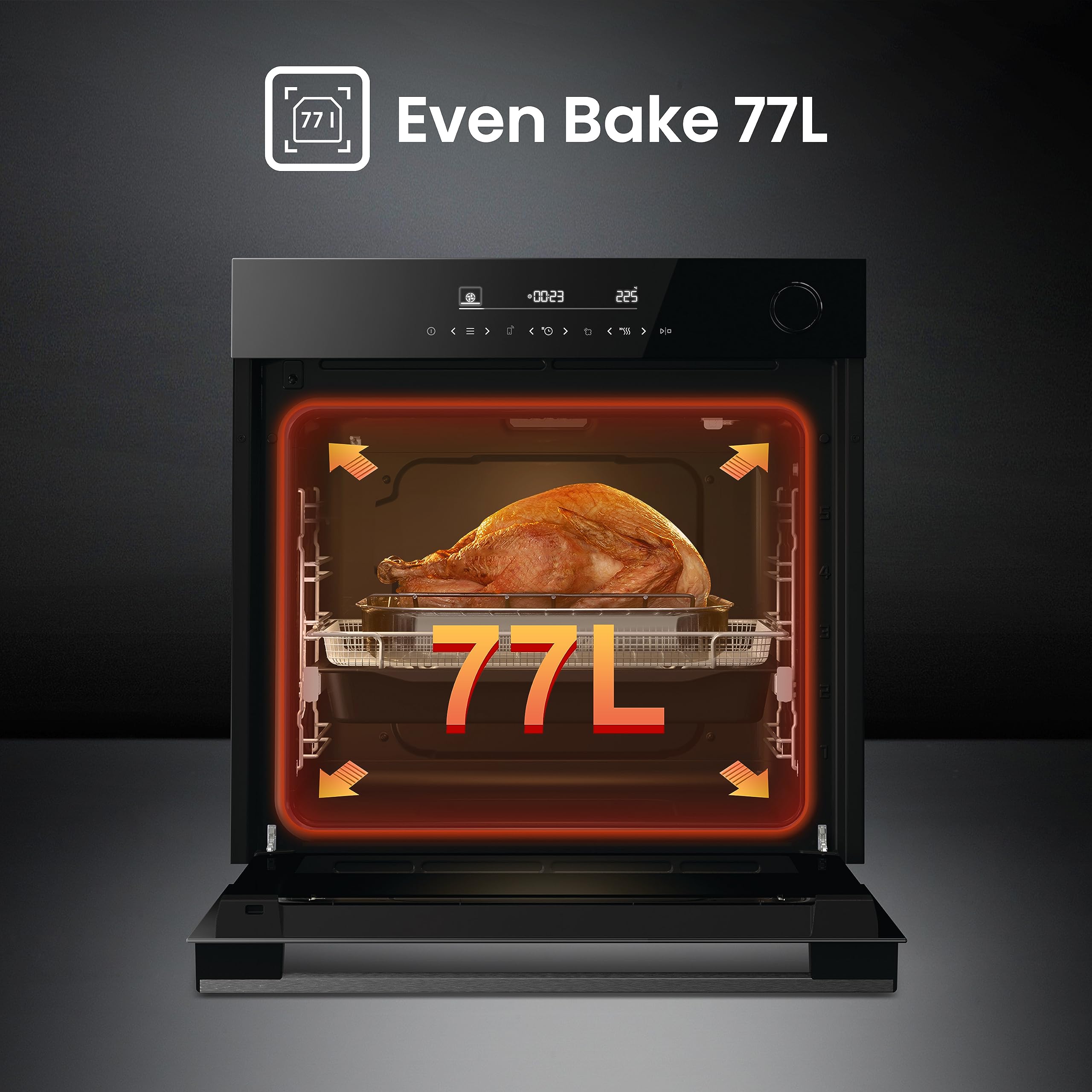 Hisense BSA66346ADBGWIFI- Horno, Even Bake 77L, Cocción Vapor, Limpieza a Vapor, Cocción Simultánea x5, Modo Air Fry, Esmalte Fácil Limpieza, Modo Grill, Eficiencia Energética A+