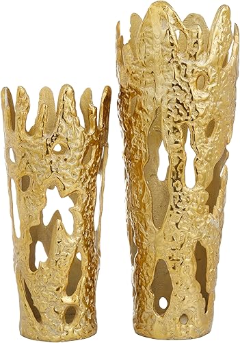 Miniatura 3 de Deco 79 Jarrones decorativos de metal de aluminio con diseños recortados, juego de 2 jarrones para decoración del hogar de 20 pulgadas, 15 pulgadas