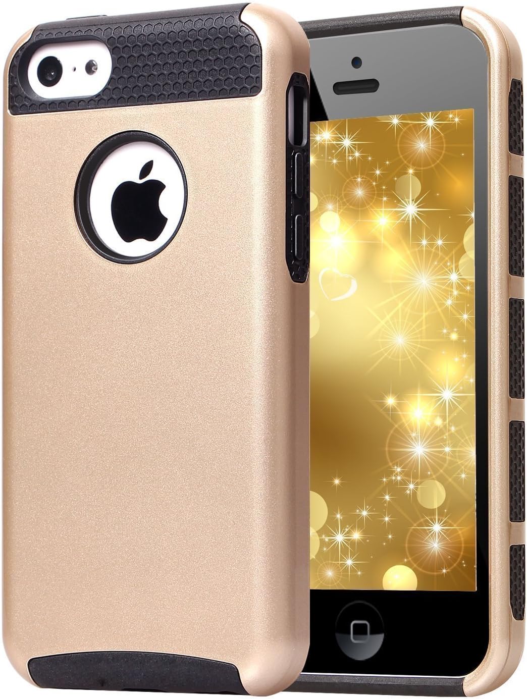 ULAK iPhone 5C Case, Slim Lightweight 2in1 iPhone 5C Cases Hybrid with Soft Rugged TPU Inner Skin and Hard PC Anti Scratches Protective Cover for Apple iPhone 5C (Gold+Black)