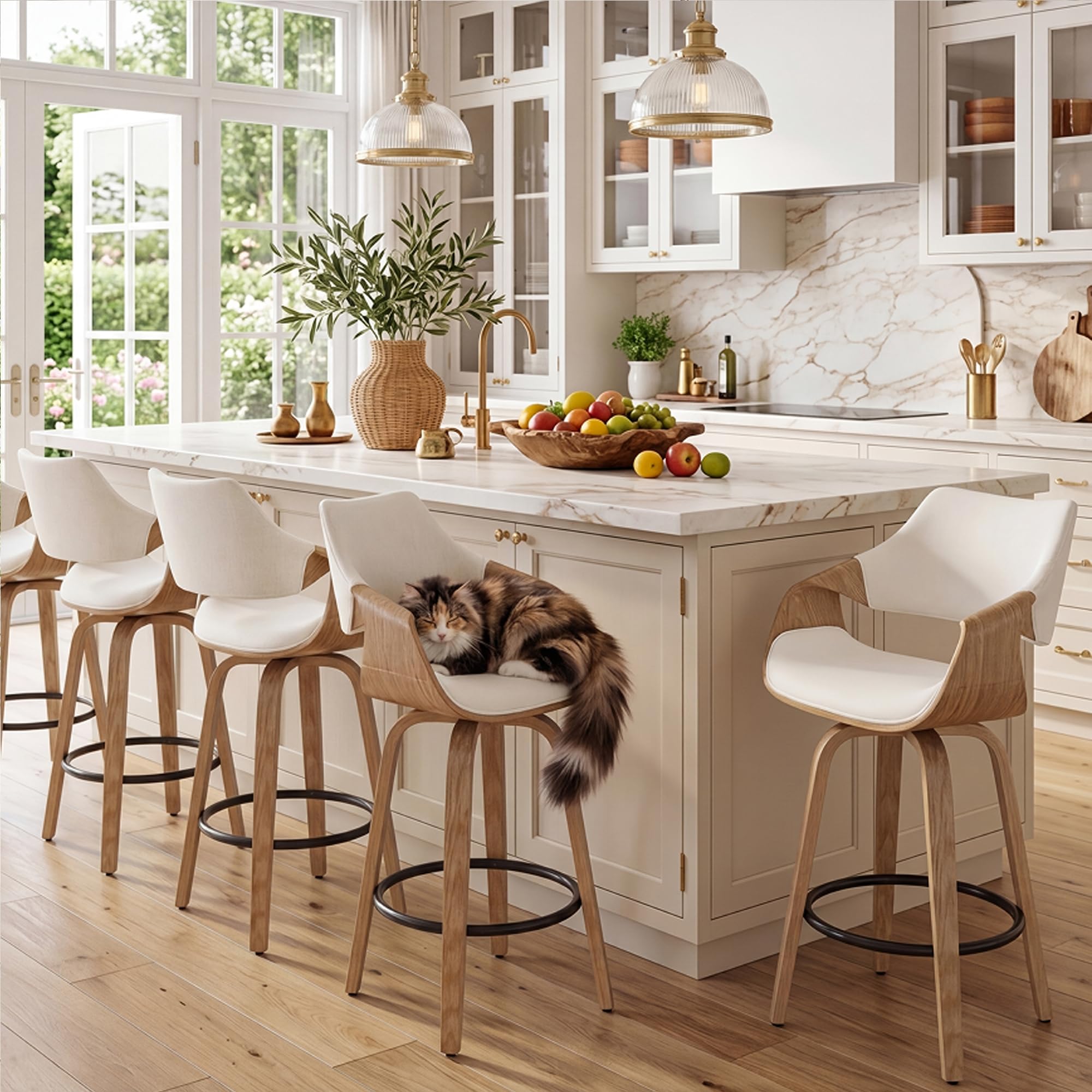 HNY Mid-Century Swivel Counter Stools Set of 4