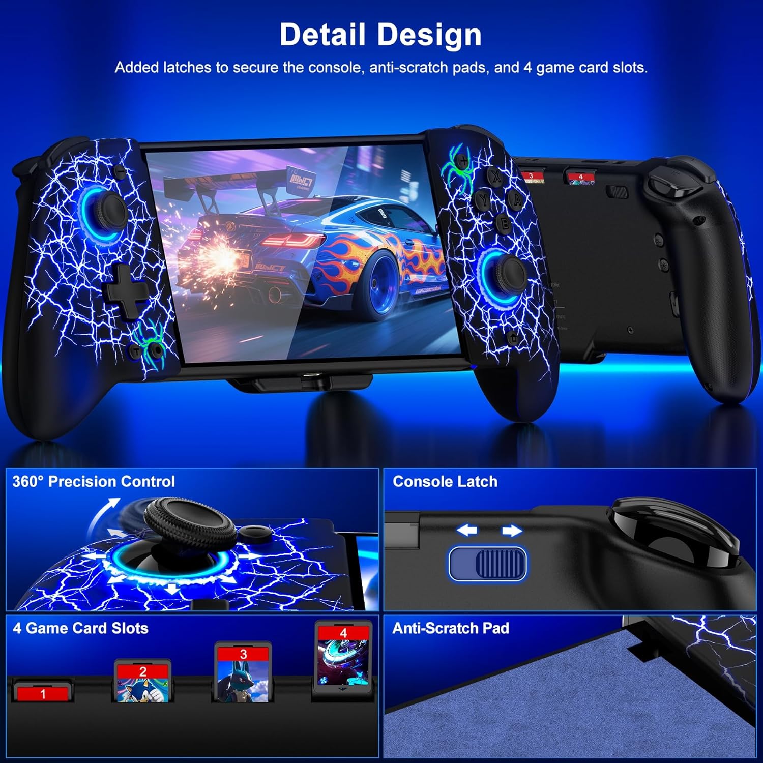 Gammeefy Hall Effect Joystick (No Drift) Switch Joypad for Nintendo Switch/OLED, Full-Size Grip Wireless Pro Controller with 9 Color Lights, Ideal for Those Who Prefer Handheld Mode - imagen 2