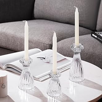 Lysenn Glass Candle Stick Holder Set of 3 – Premium Taper Candle Holders for Romantic Ambiance - Candle Sticks Holder Decor for Special Occasions - Clear
