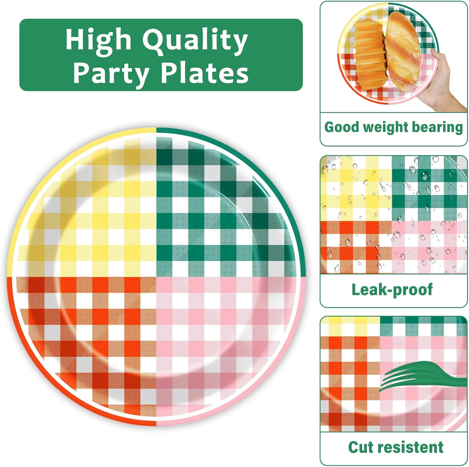 96 Pcs Camp Checked Paper Plates and Napkins Checkered Bachelorette Party Supplies Checked Birthday Tableware Set Plaid Camping Themed Summer Party Favors Baby Bridal Shower Decor - Image 3