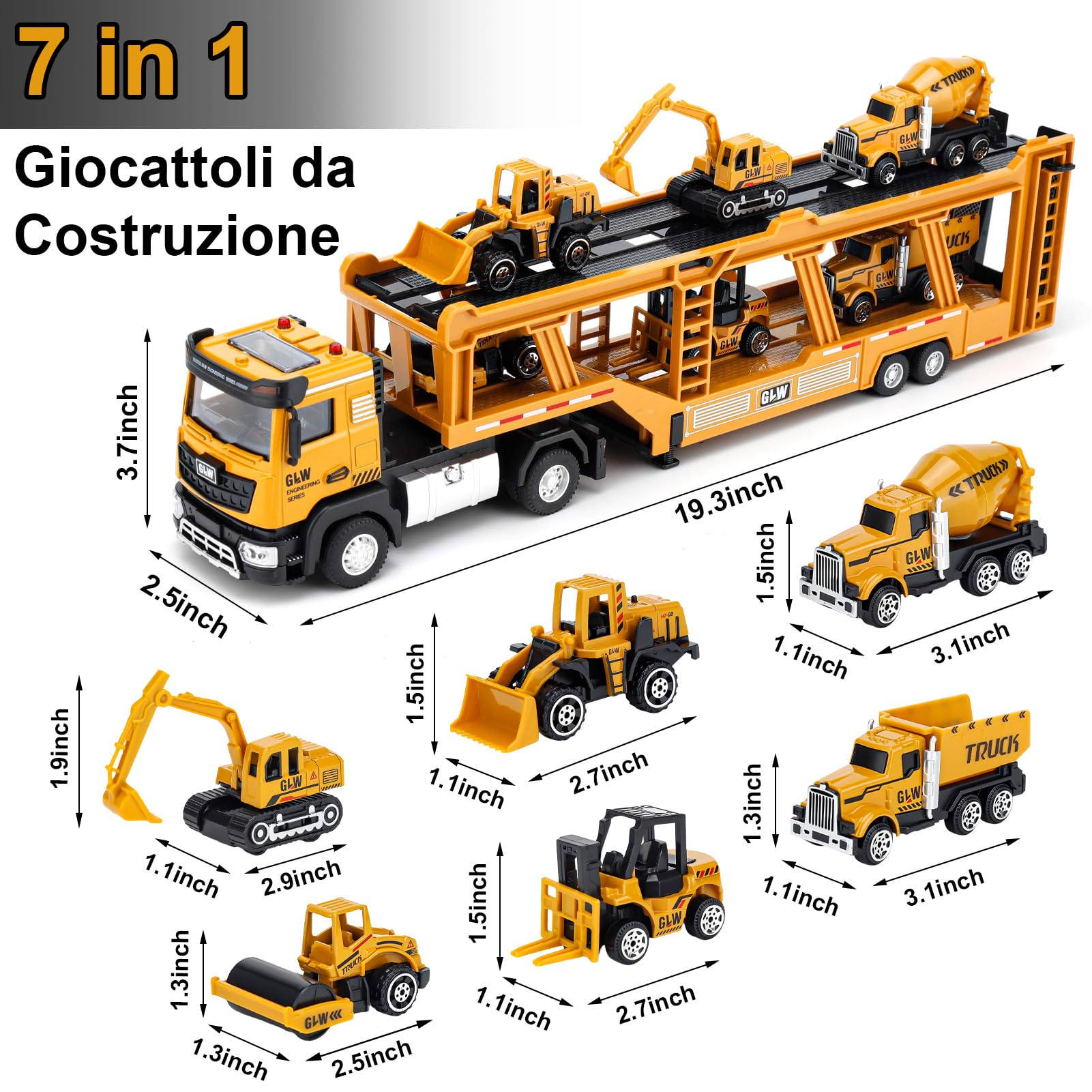 Giocattoli per Bambini Maschi 3-7 Anni: Camion Giocattolo con Luci e Suoni, Giocattoli da Costruzione con Escavatore, Bulldozer, Regalo per Bambini 3-7 Anni – Giochi Educativi e Divertenti per Ragazzi