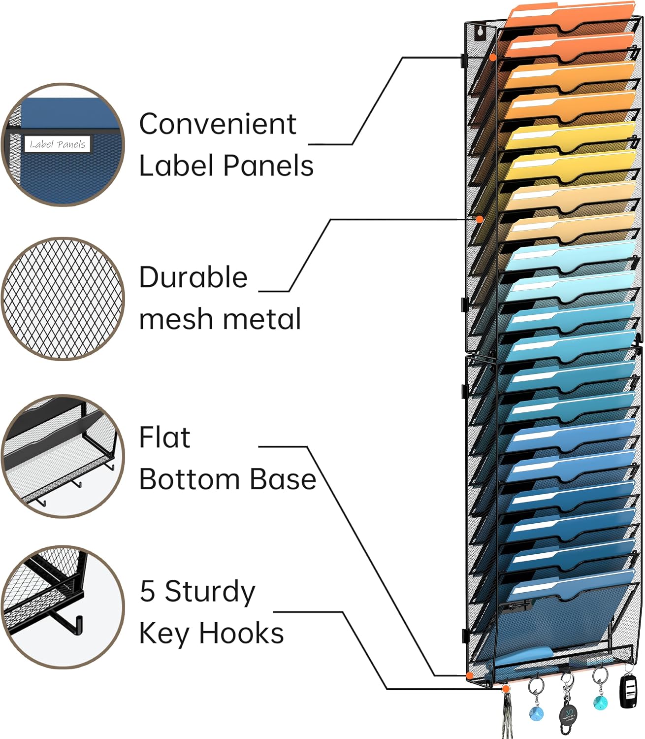 21-Tier Hanging Wall File Organizer with Hooks for Office Organization image 5