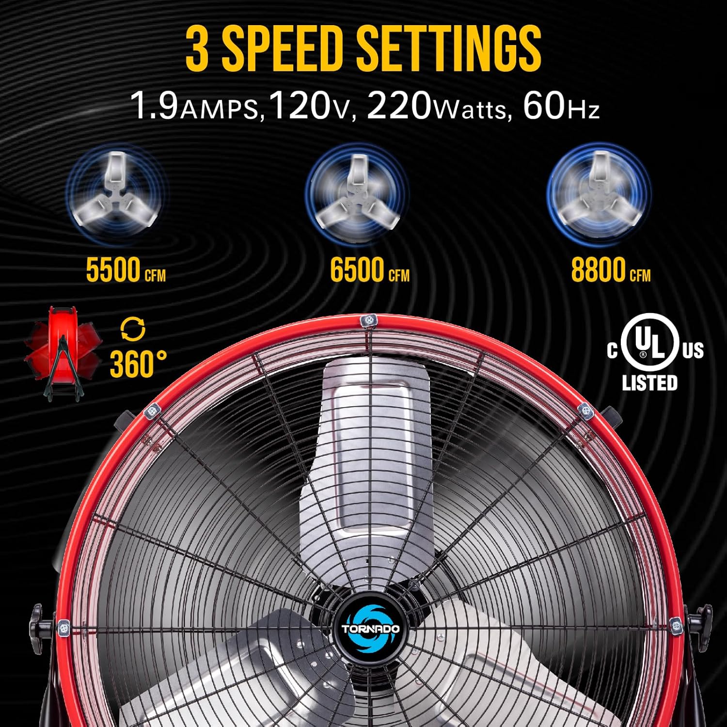 Tornado Drum Fan 3 Speed Settings