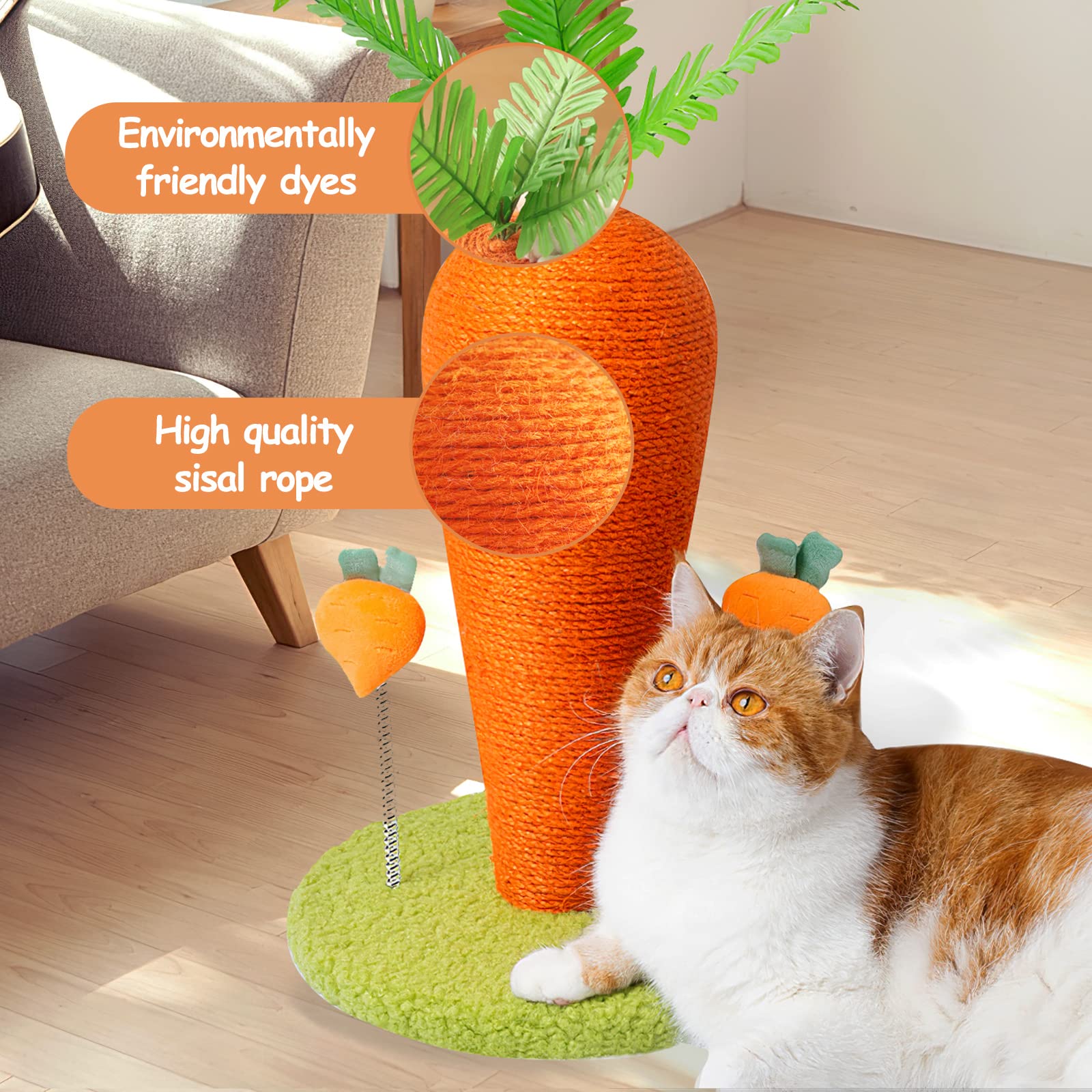 Galatée Griffoir pour Chat en Sisal - Poteau à Gratter Drôle pour Chats d'Intérieur avec Corde Naturelle (Carotte-2, M)