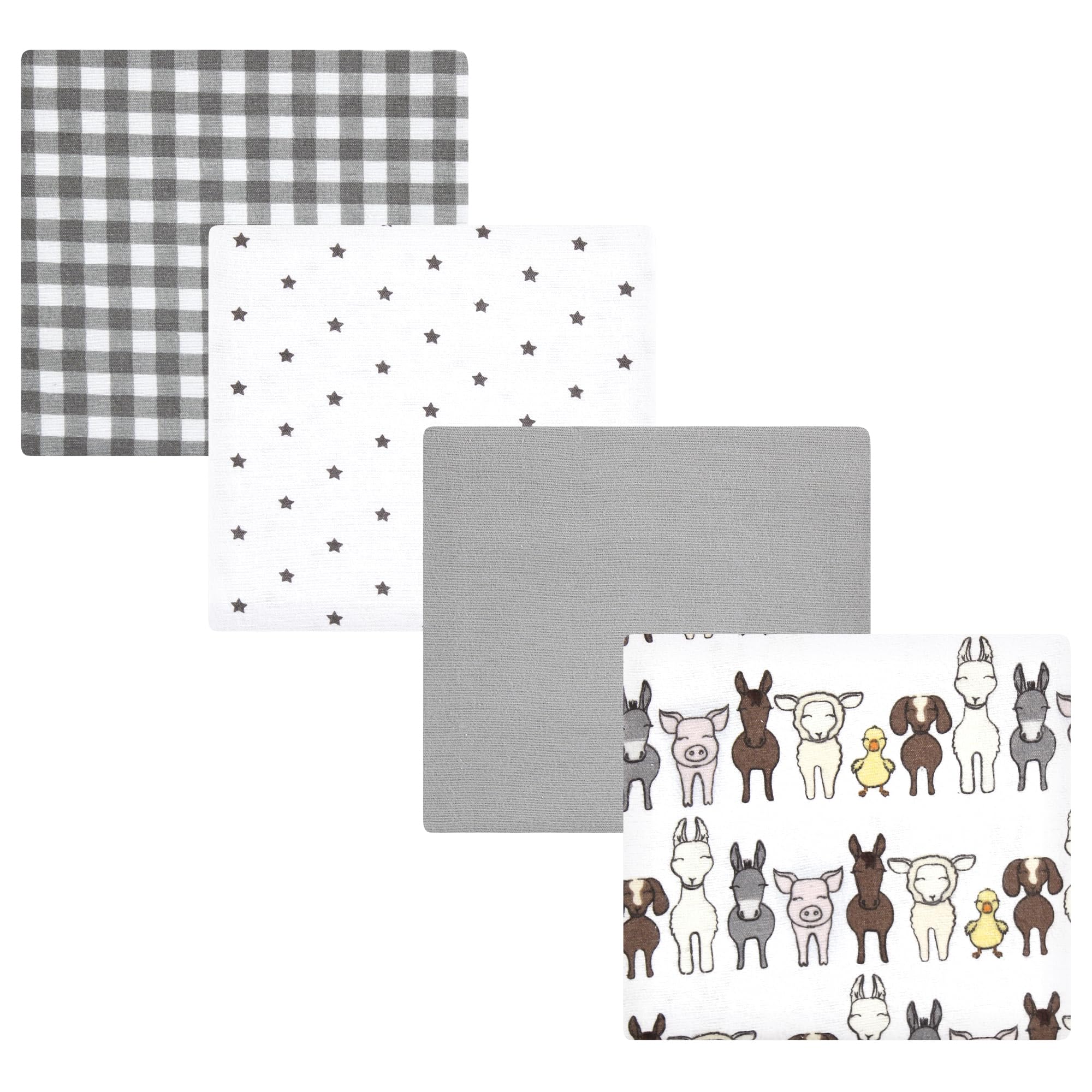 Hudson Baby Unisex Baby Cotton Poly Flannel Receiving Blankets, Farm Friends Grey, One Size