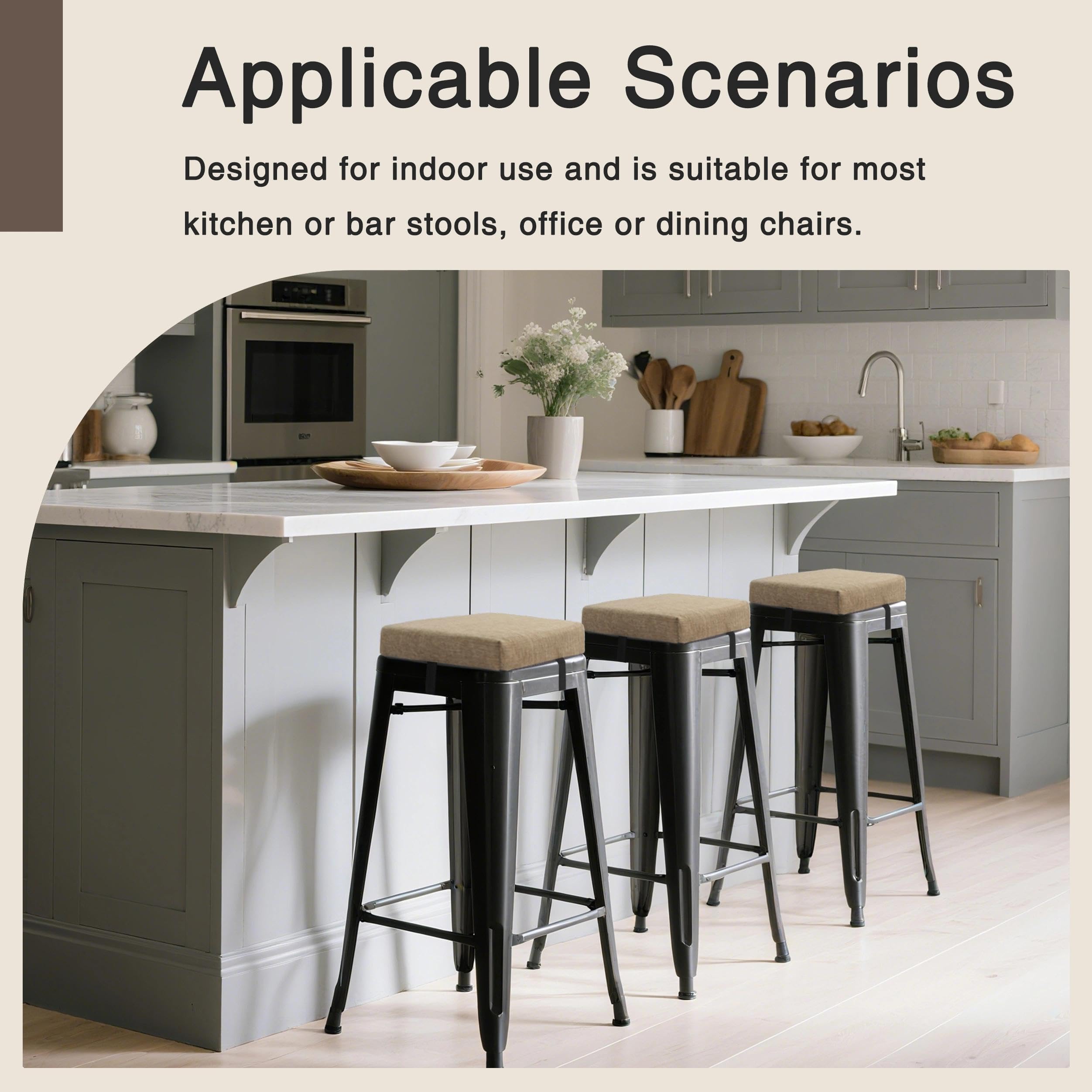OVOV Lot de 6 coussins de tabouret de bar - Carrés antidérapants avec cordons - Petits coussins de siège avec housse lavable 30 cm x 30 cm (Beige)