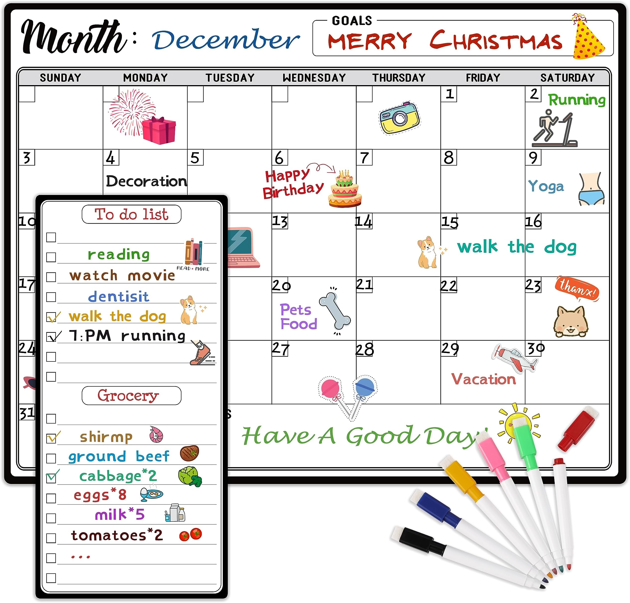 Magnetic Dry Erase Refrigerator Calendar with Markers - 15" x 11" Monthly Fridge Calendar and Today List, Fridge Whiteboard with Back Magnet