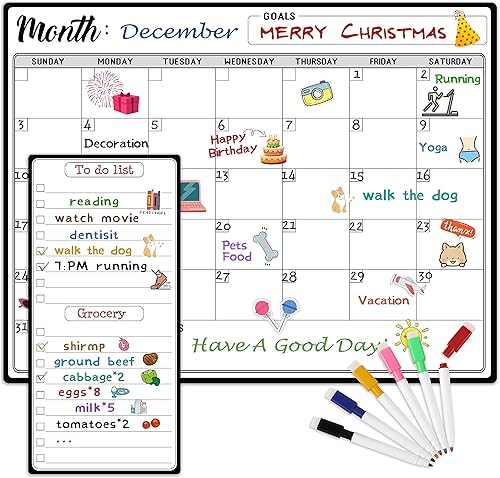Calendario magnético de borrado en seco para refrigerador con marcadores, calendario mensual de refrigerador de 15 x 11 pulgadas y lista de hoy,