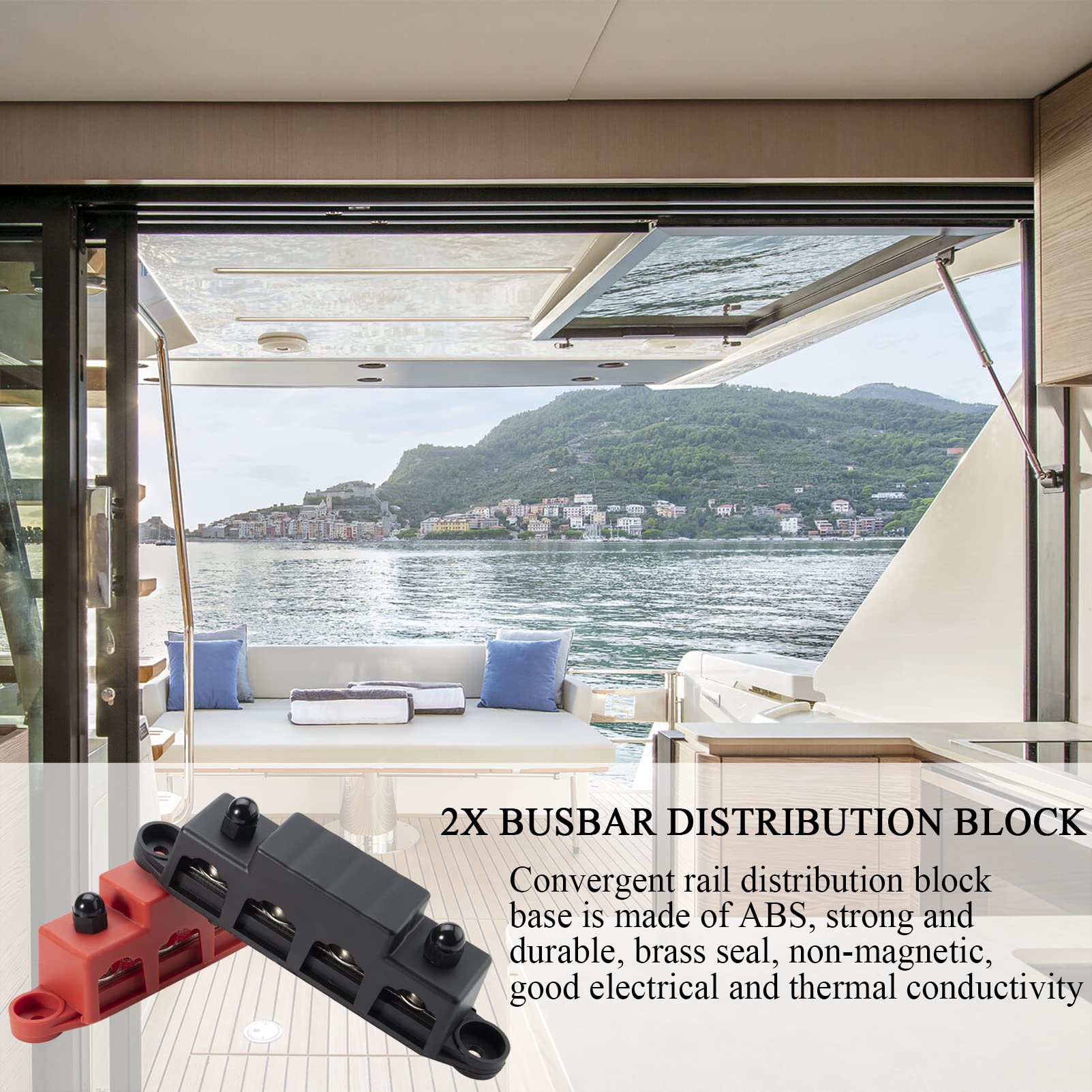 2Pacs Bloc Distributeur de Barre de Bus A avec 4 boulons M8 250 A 12 V-48 V Courant de Mise à la Terre pour Voiture Camping-Car Bateau Yacht(5/16")