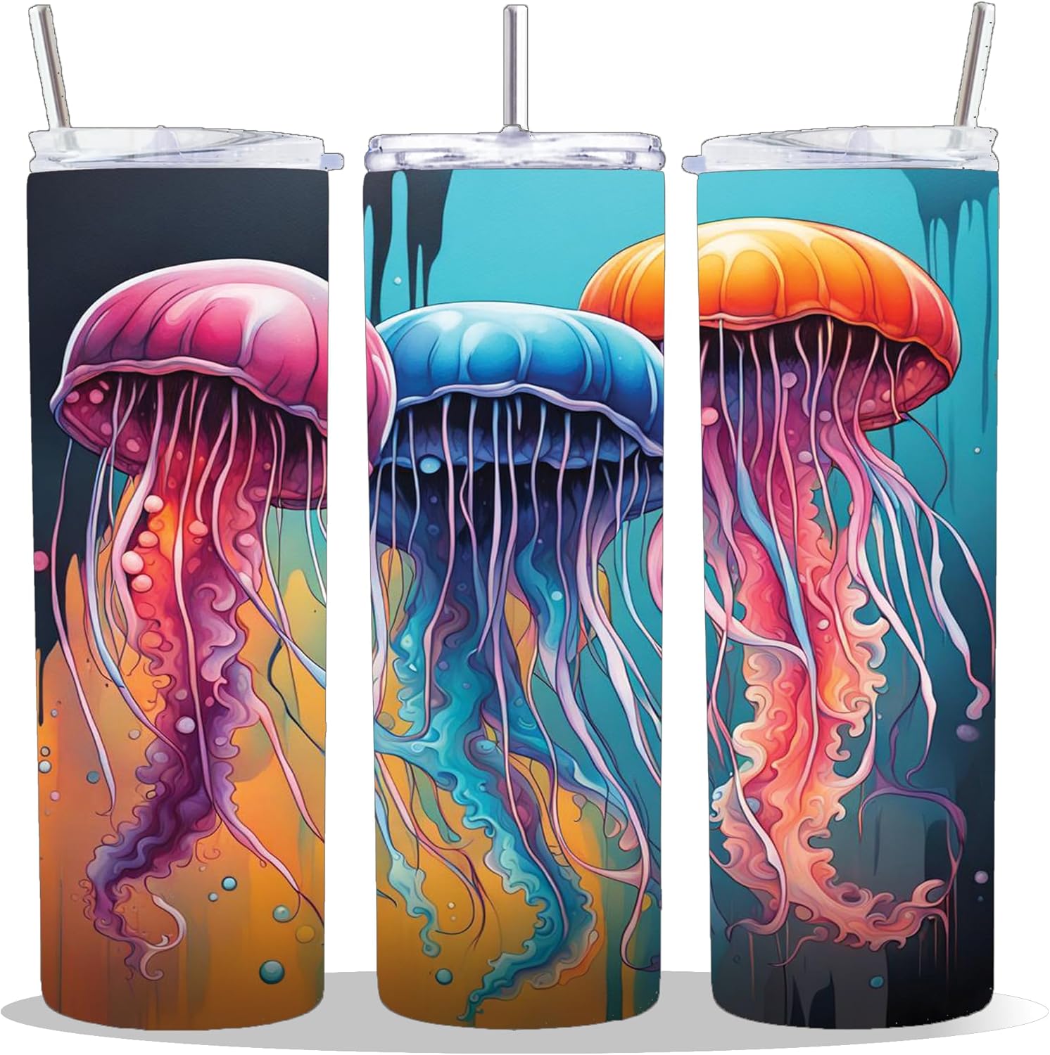 20 oz Insulated Double Wall Stainless Steel Tumbler with Spill Proof Lid and Reusable Straw, Water Bottle Coffee, Sea Ocean Fish Colorful Jellyfish Cup Mug Tumbler (Jellyfish2)