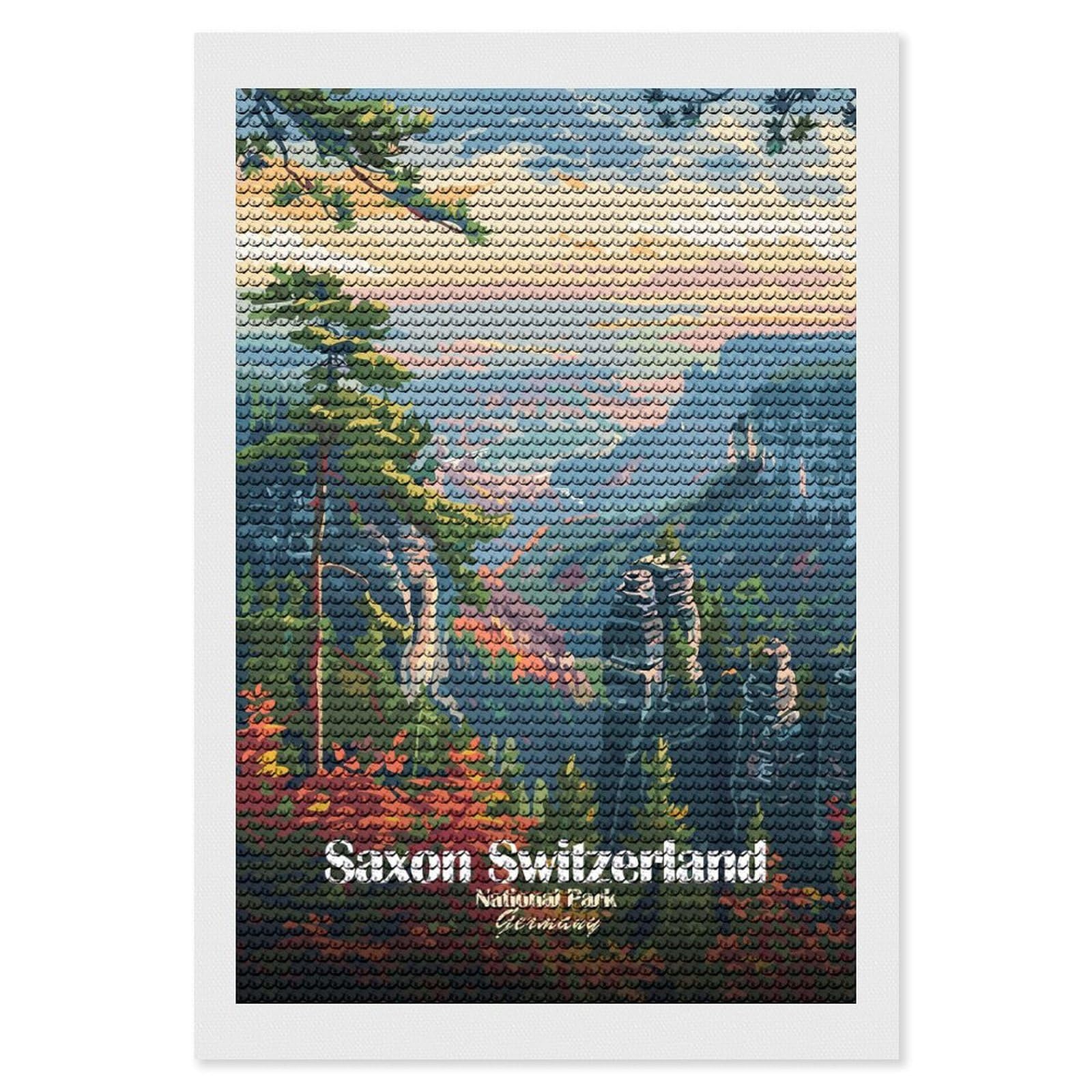 Junmoney Saxon Switzerland National Park Diamond Painting Set 8"x12", for Beginners, Modern Decor, Simple to Start, Gift Idea, Pleasing Wall Art Project