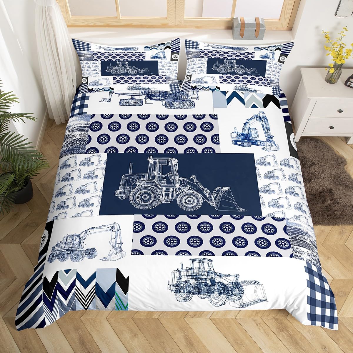 Construction Equipment Comforter Cover Set Kids Boys Queen